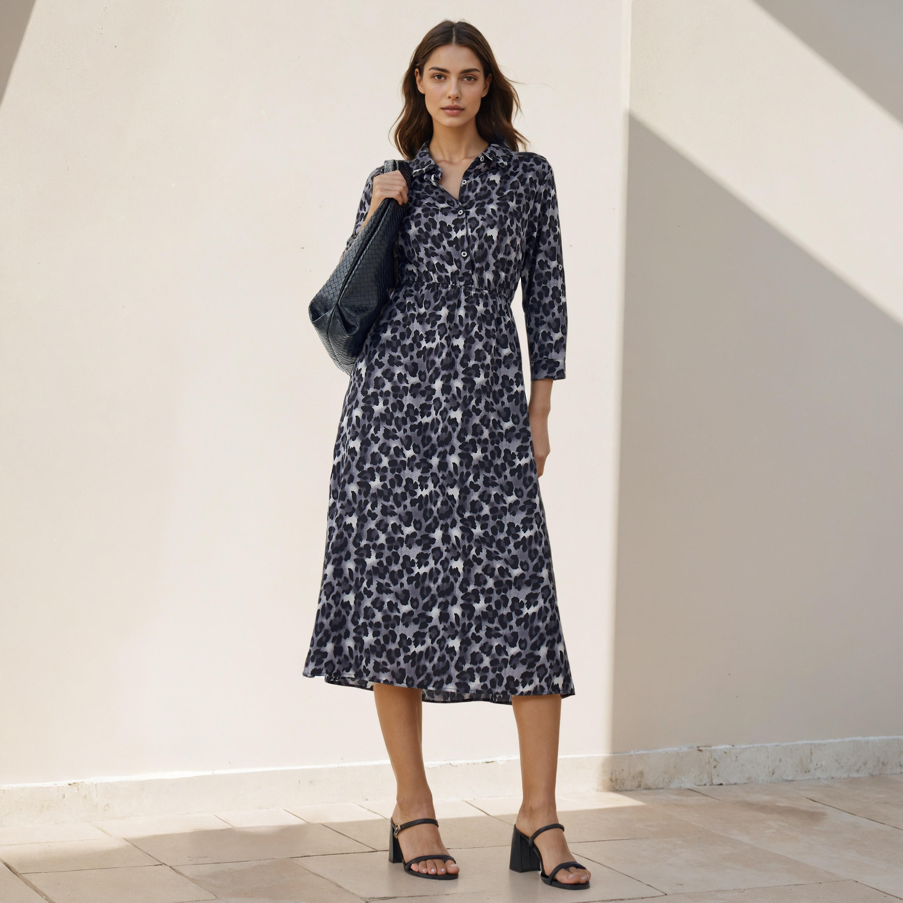 Midi Shirt Dress with Animal Print-women-clothing-dresses-image-1