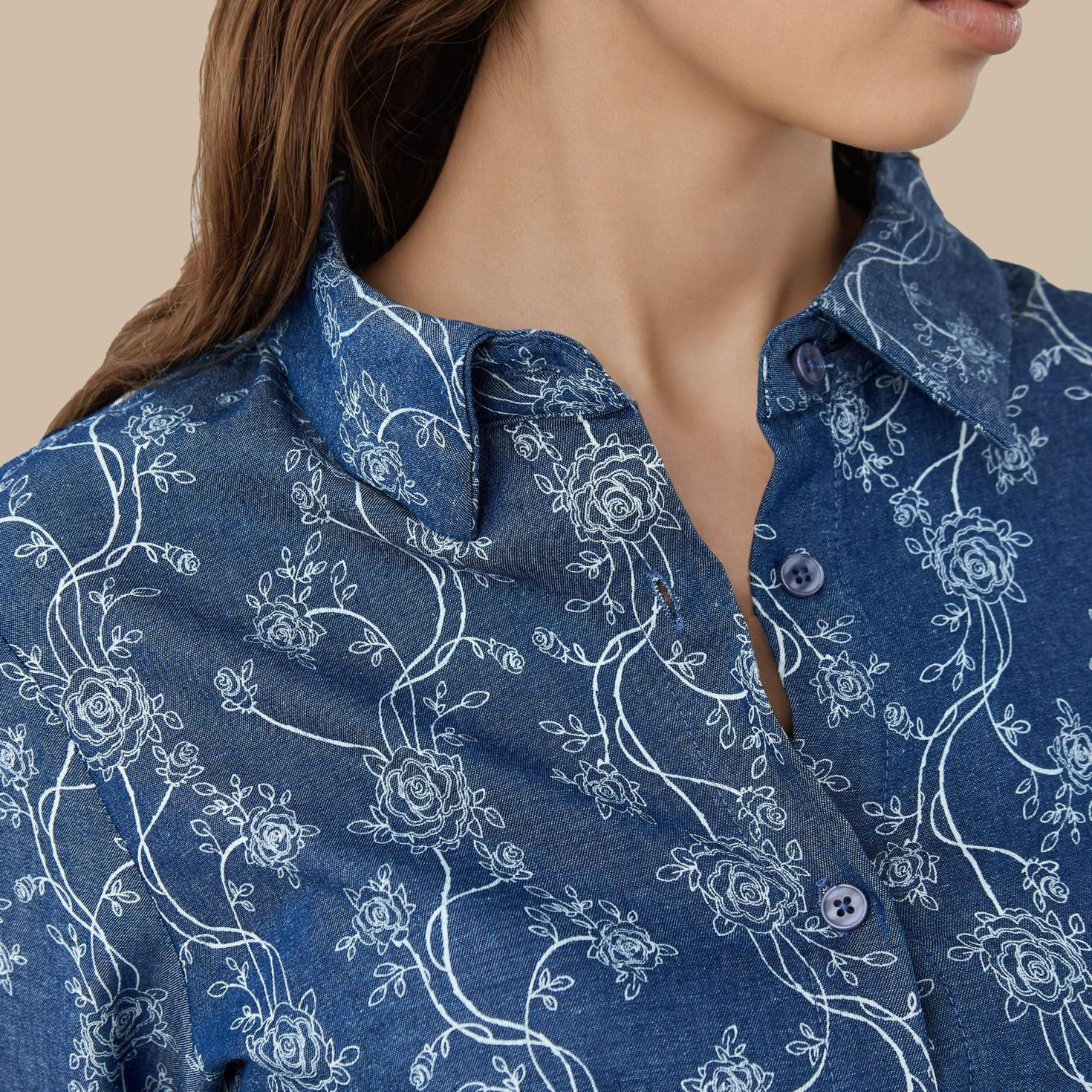 Midi Denim Shirt Dress with Floral Print-women-clothing-dresses-image-5