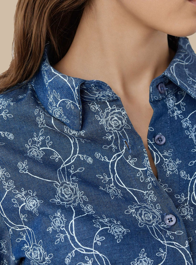 Midi Denim Shirt Dress with Floral Print-women-clothing-dresses-image-5
