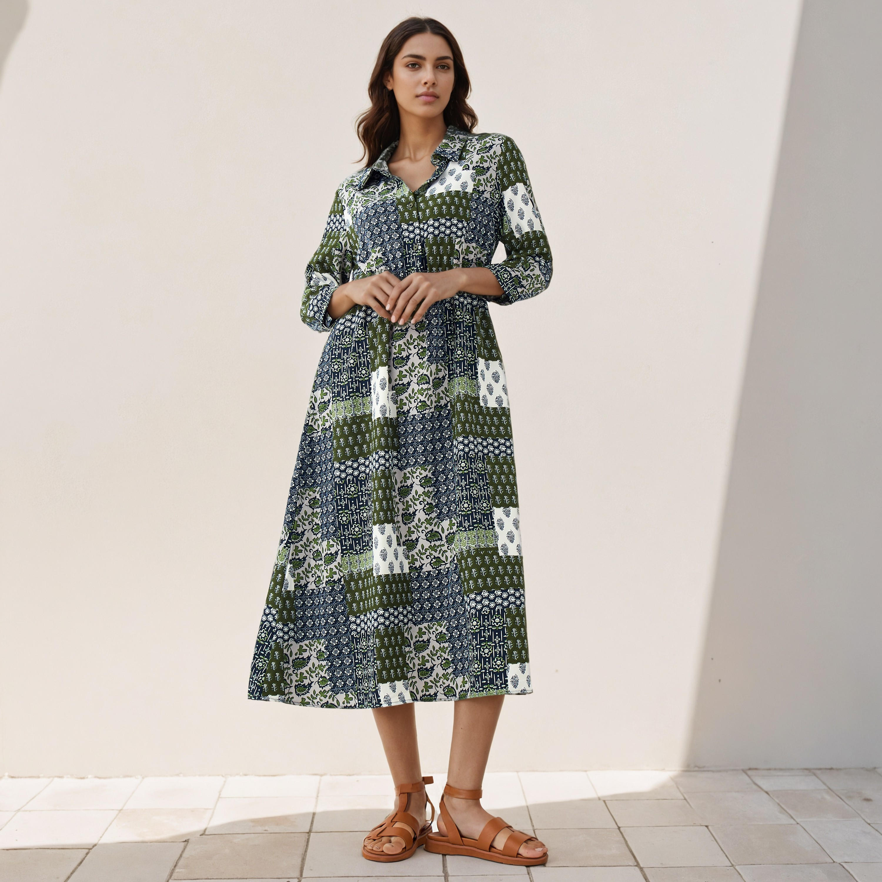 فستان قميص ميدي بطبعات زهرية-women-clothing-dresses-image-1