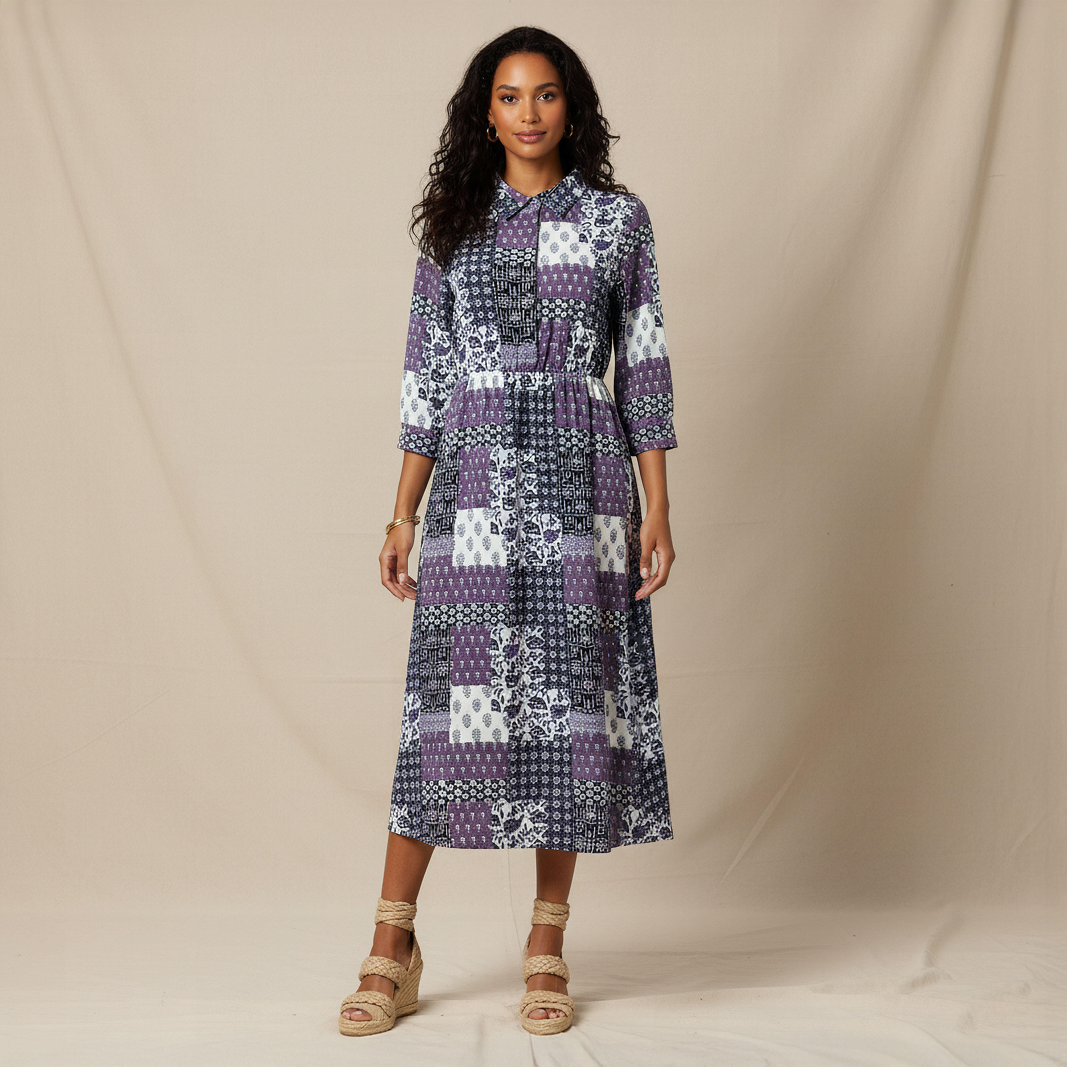 Midi Shirt Dress with Floral Print-women-clothing-dresses-image-1