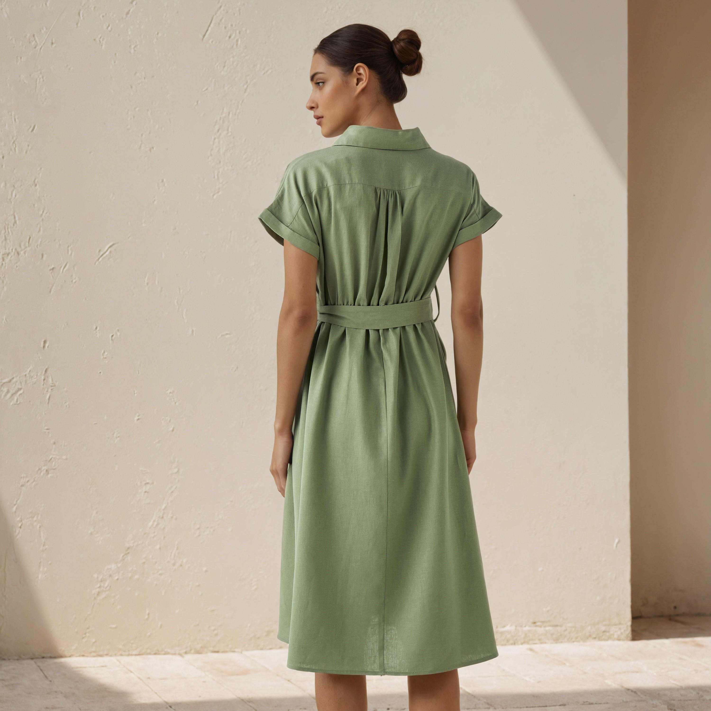 Shirt Knee-Length Dress with Waist Tie-Up-women-clothing-dresses-image-3