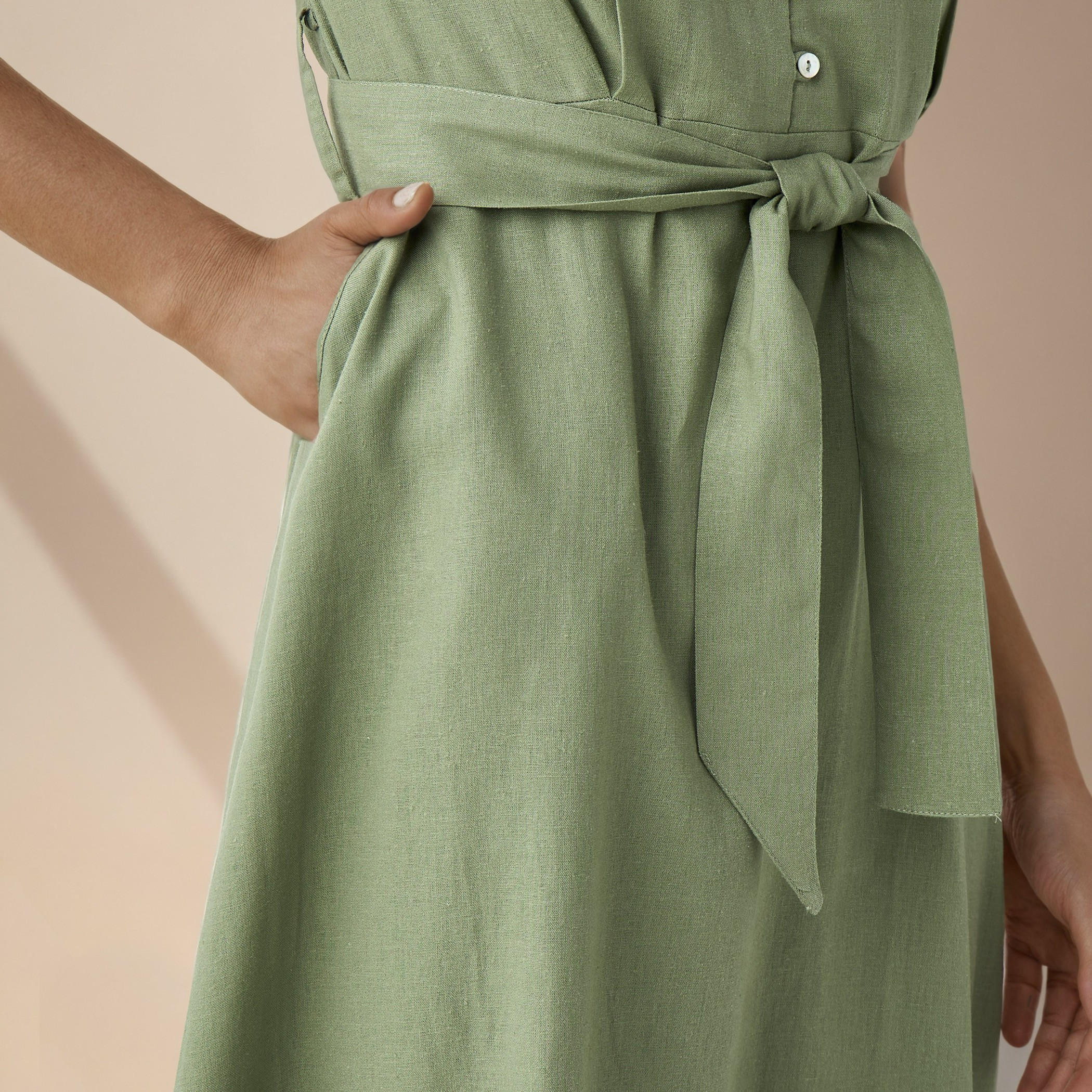 Shirt Knee-Length Dress with Waist Tie-Up-women-clothing-dresses-image-5