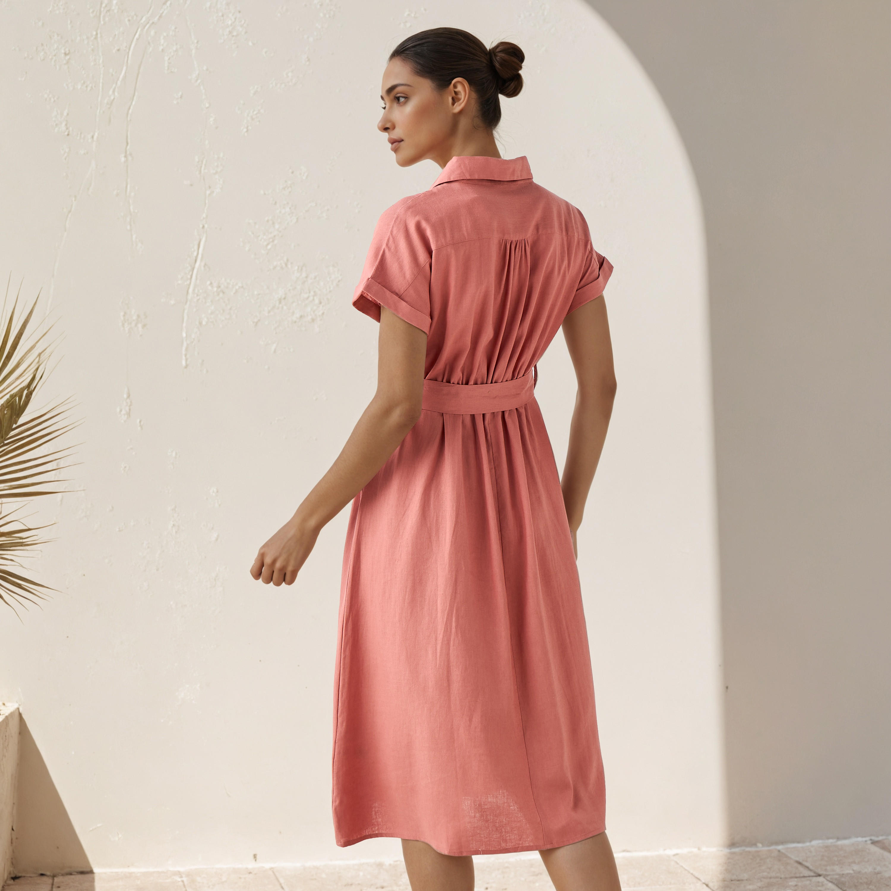Shirt Knee-Length Dress with Waist Tie-Up-women-clothing-dresses-image-3