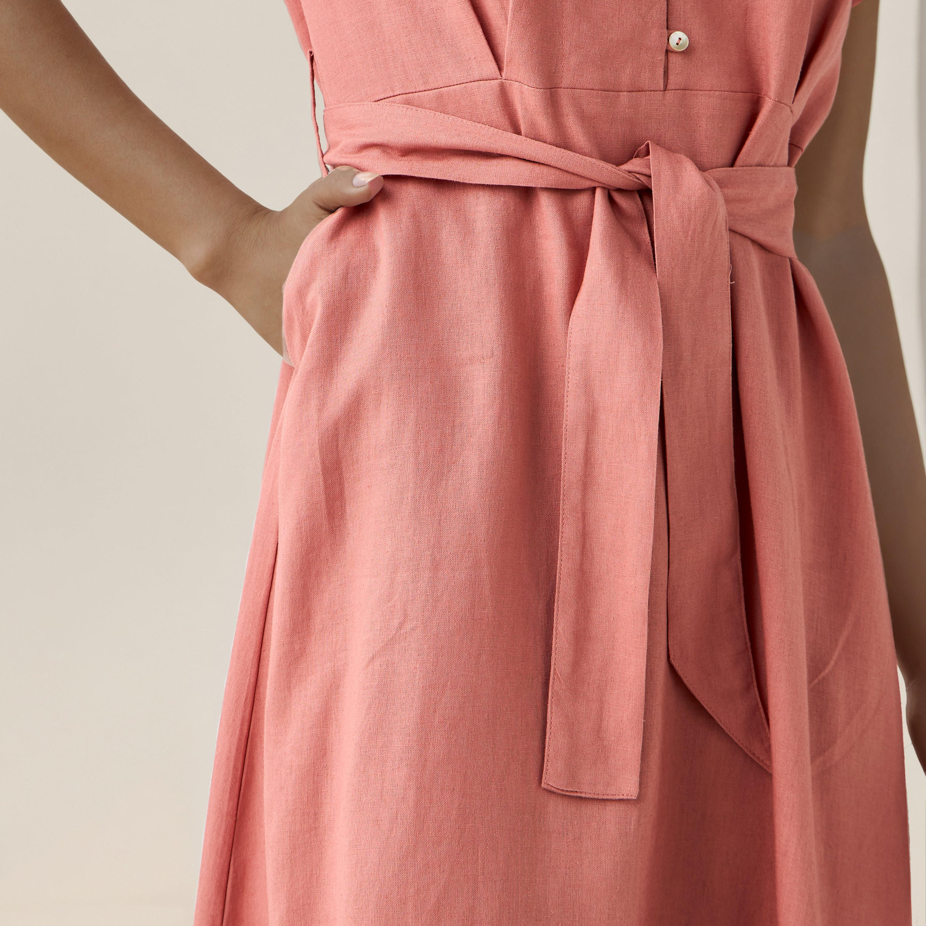 فستان قميص بطول الركبة وبحزام خصر-women-clothing-dresses-image-5