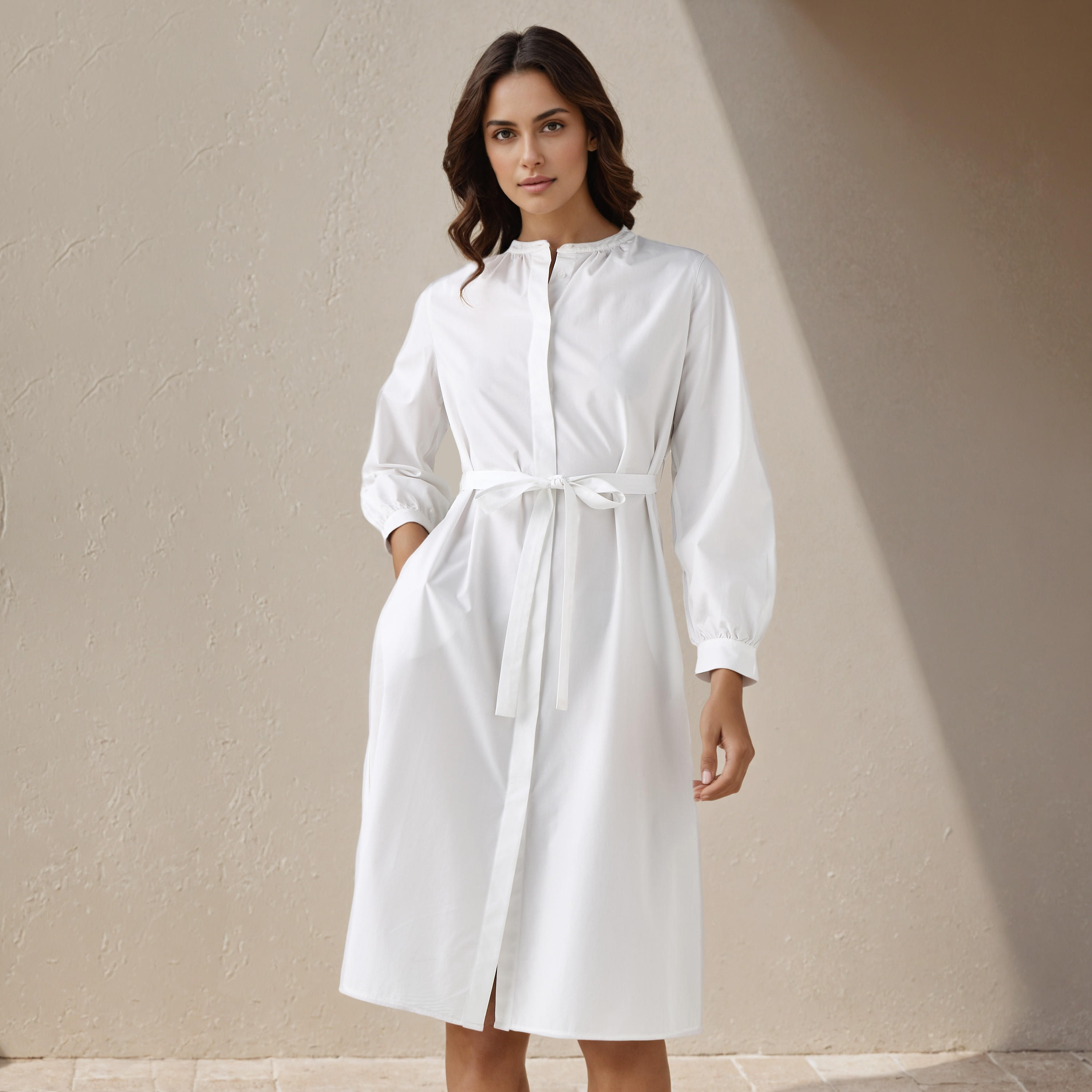 Shirt Knee-Length Dress with Waist Tie-Up-women-clothing-dresses-image-1