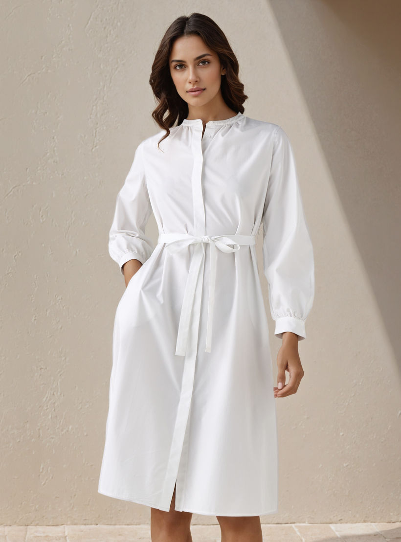 Shirt Knee-Length Dress with Waist Tie-Up-women-clothing-dresses-image-1