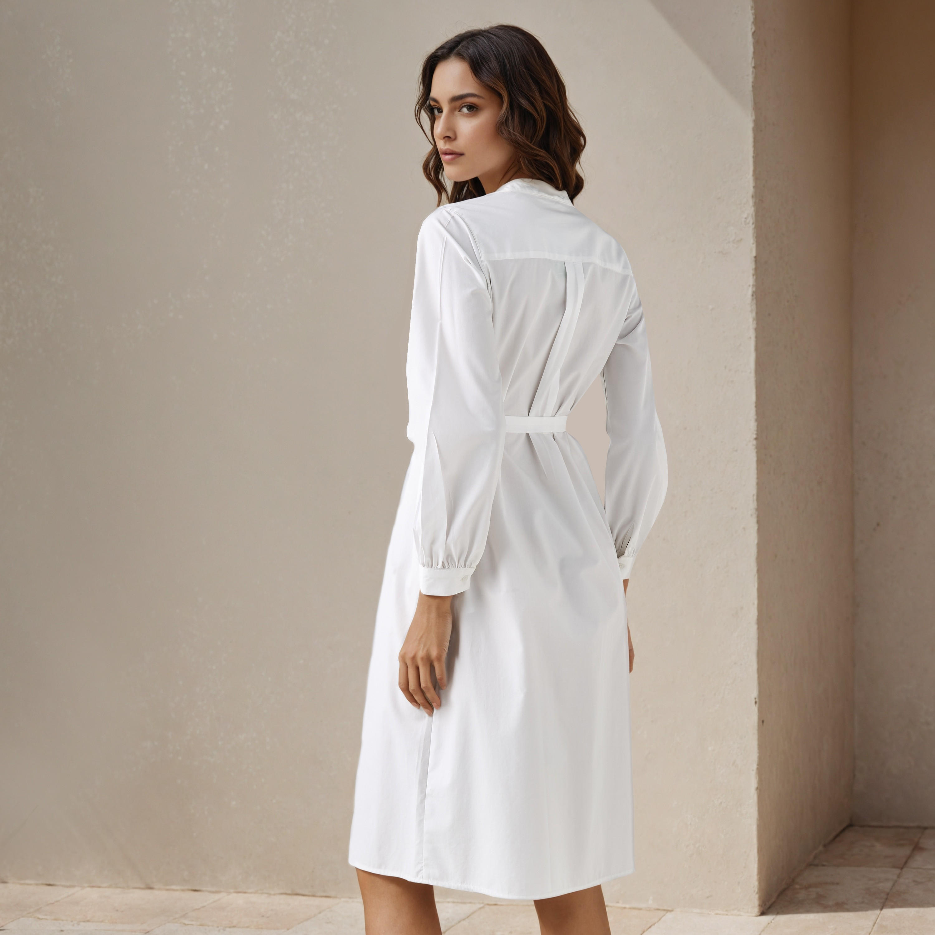 Shirt Knee-Length Dress with Waist Tie-Up-women-clothing-dresses-image-3