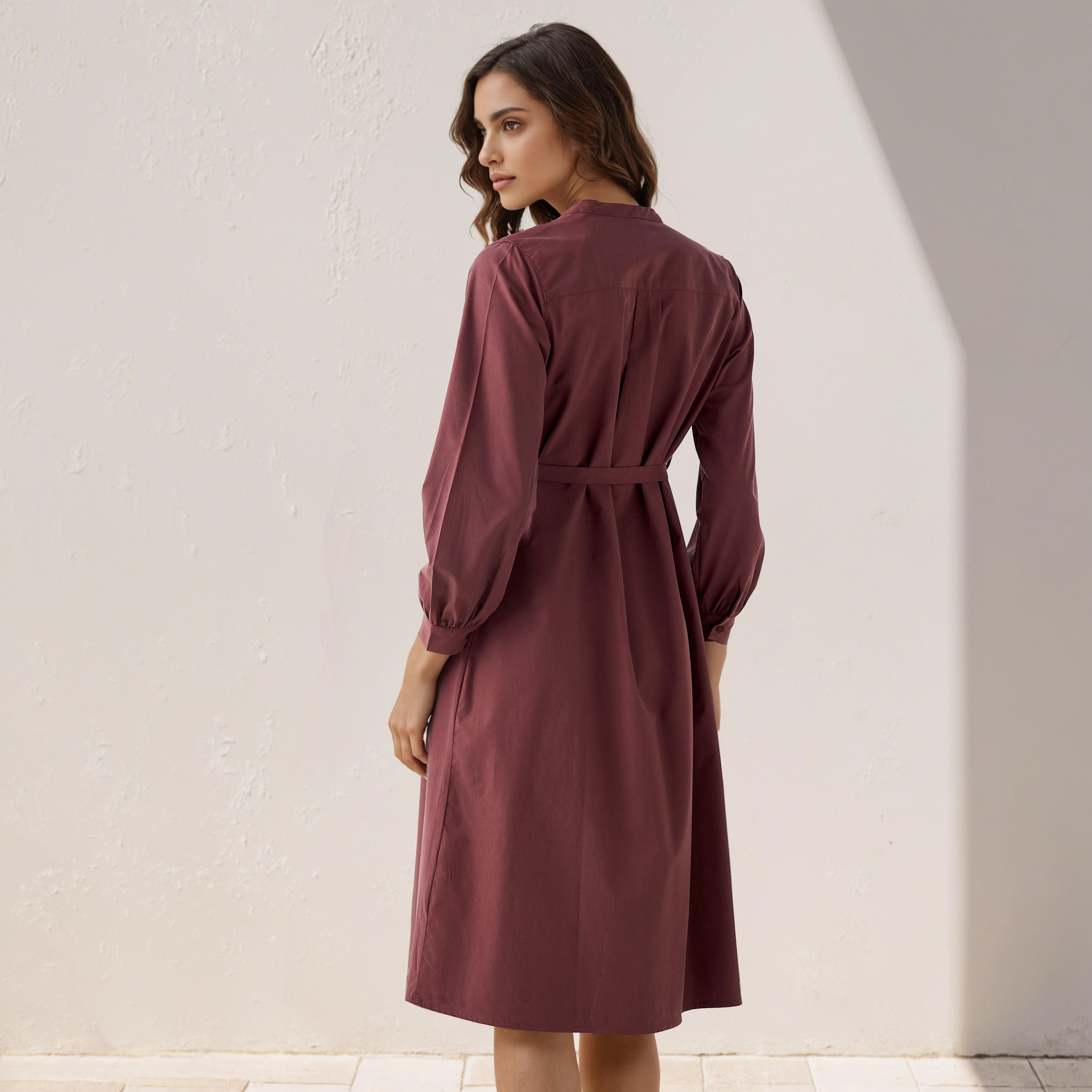 Shirt Knee-Length Dress with Waist Tie-Up-women-clothing-dresses-image-3