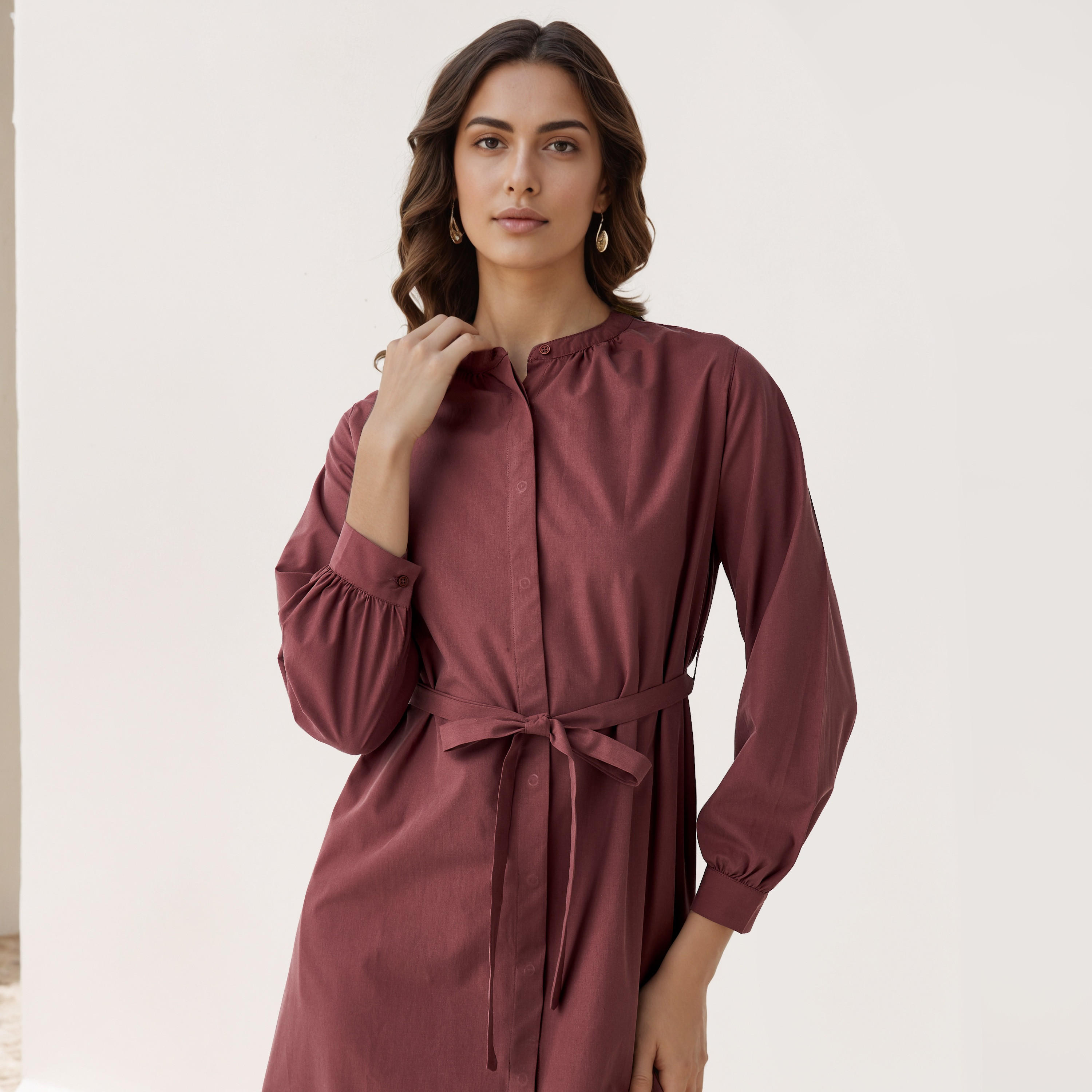 Shirt Knee-Length Dress with Waist Tie-Up-women-clothing-dresses-image-4
