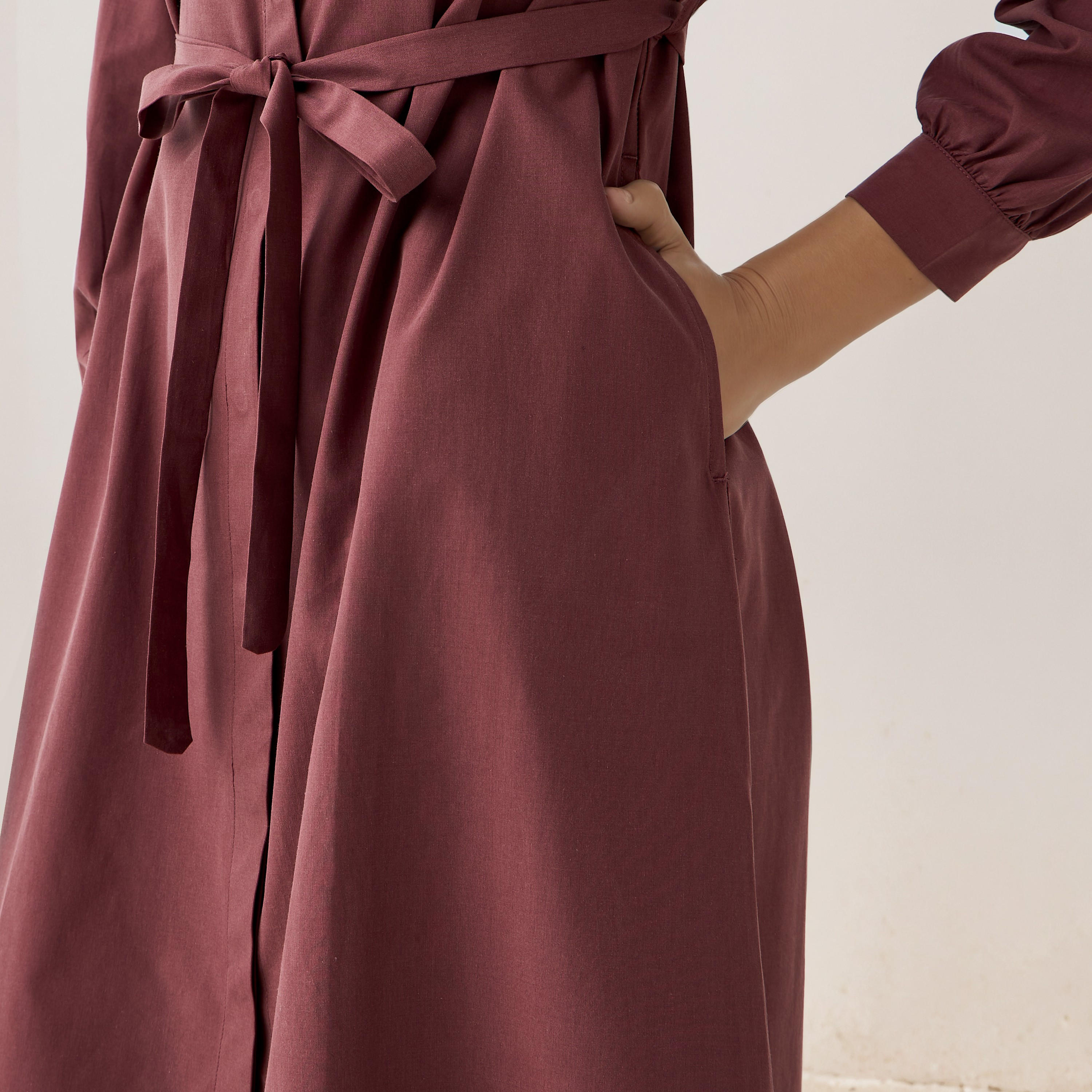 Shirt Knee-Length Dress with Waist Tie-Up-women-clothing-dresses-image-5