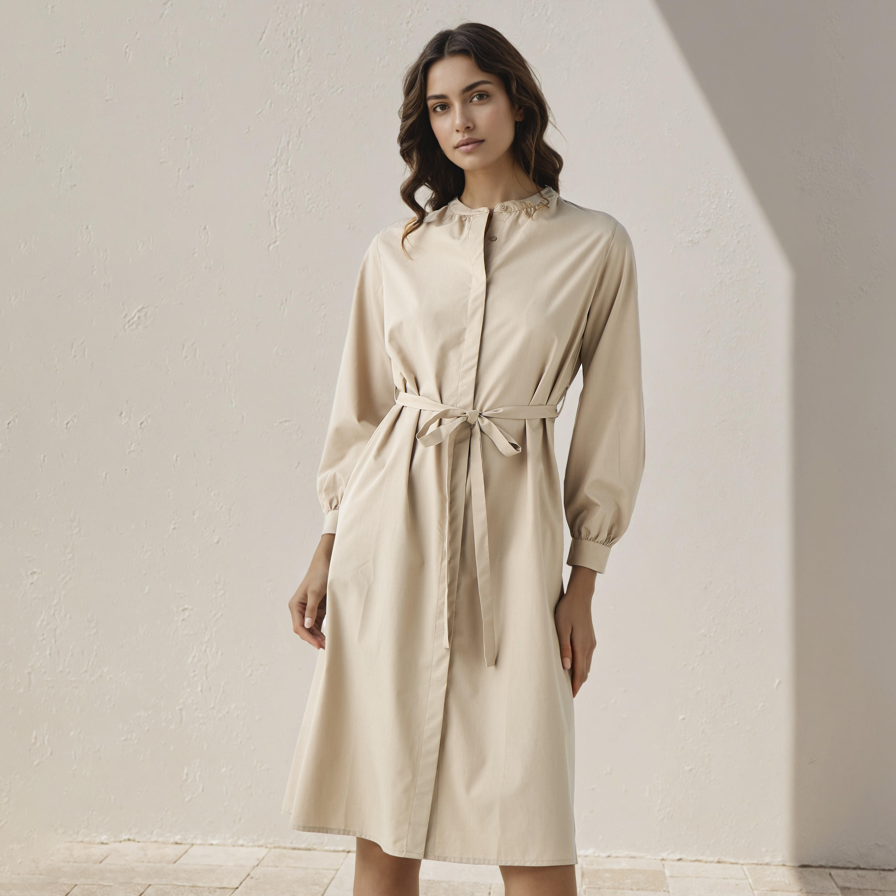 Shirt Knee-Length Dress with Waist Tie-Up-women-clothing-dresses-image-1