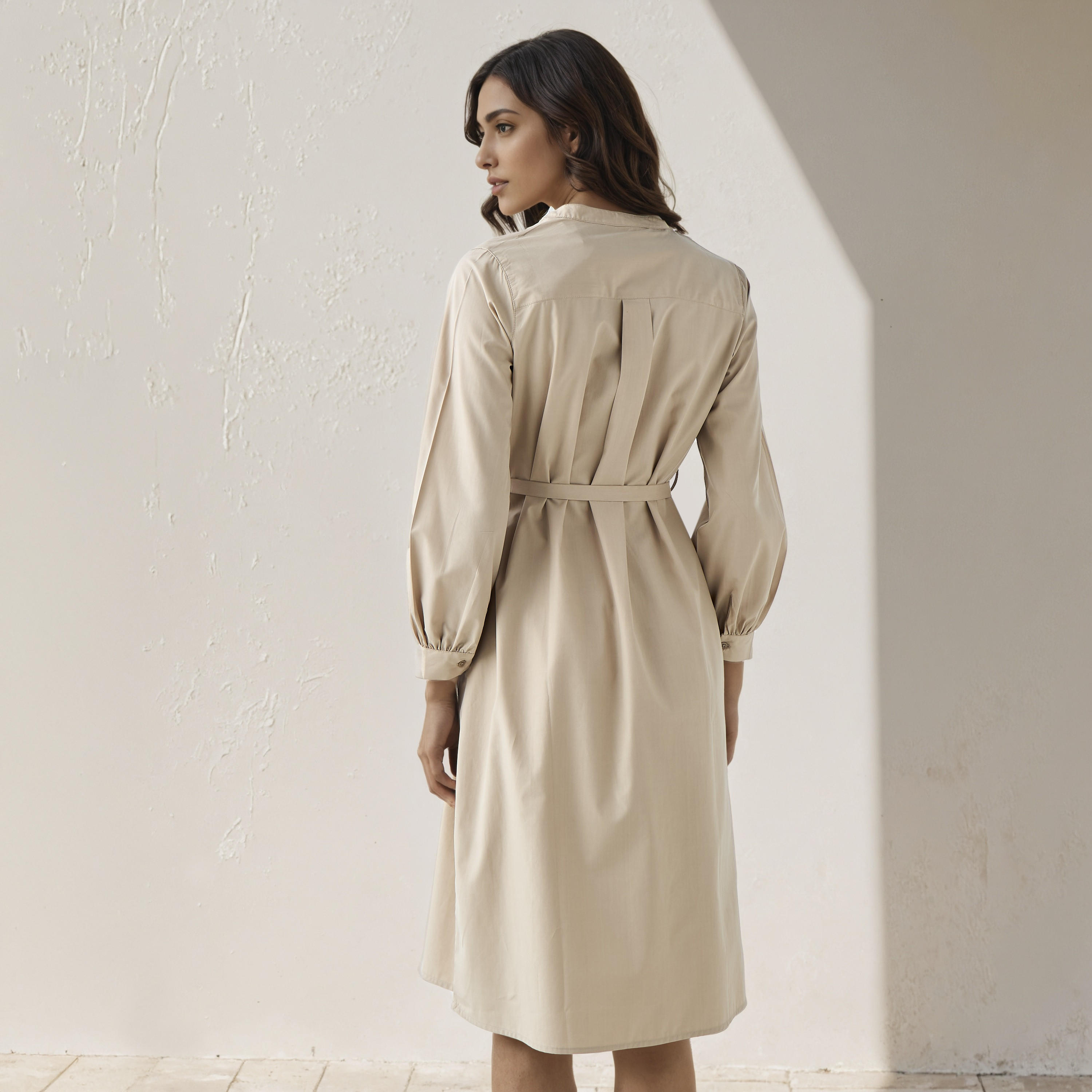 Shirt Knee-Length Dress with Waist Tie-Up-women-clothing-dresses-image-3