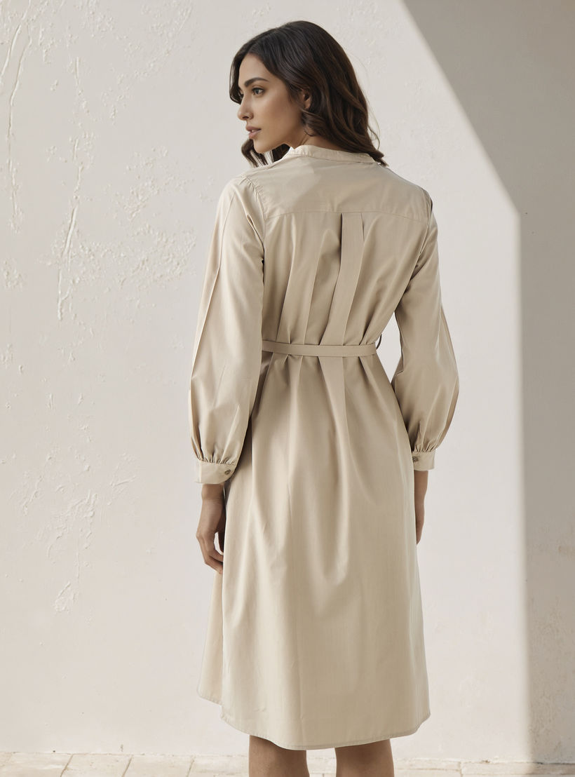 Shirt Knee-Length Dress with Waist Tie-Up-women-clothing-dresses-image-3
