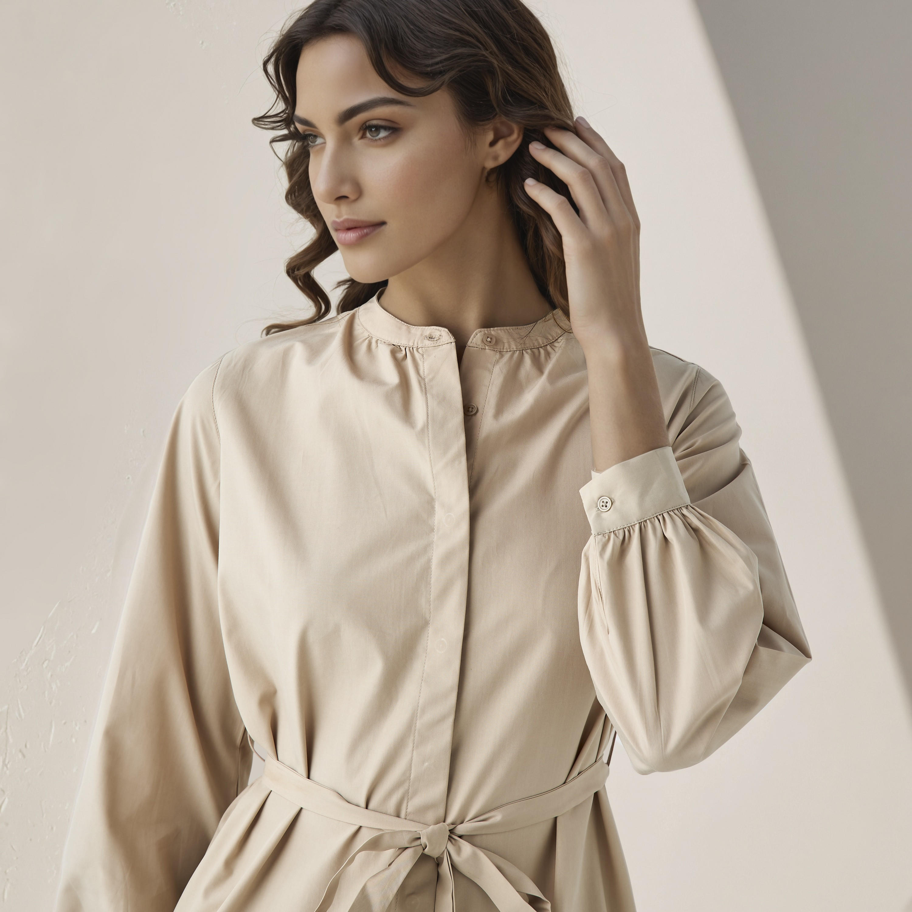 Shirt Knee-Length Dress with Waist Tie-Up-women-clothing-dresses-image-4