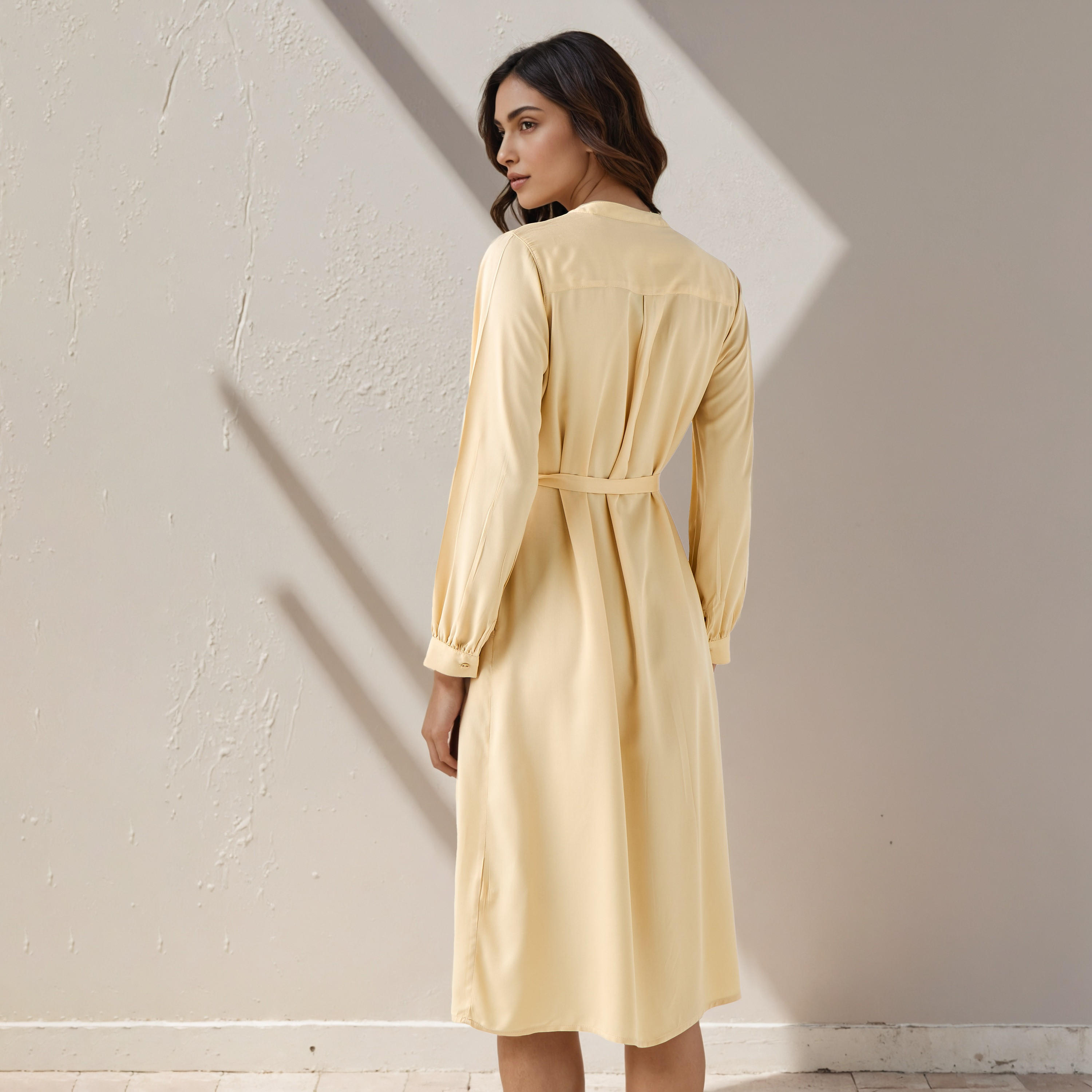 Shirt Midi Rayon Dress with Mandarin Collar-women-clothing-dresses-image-3