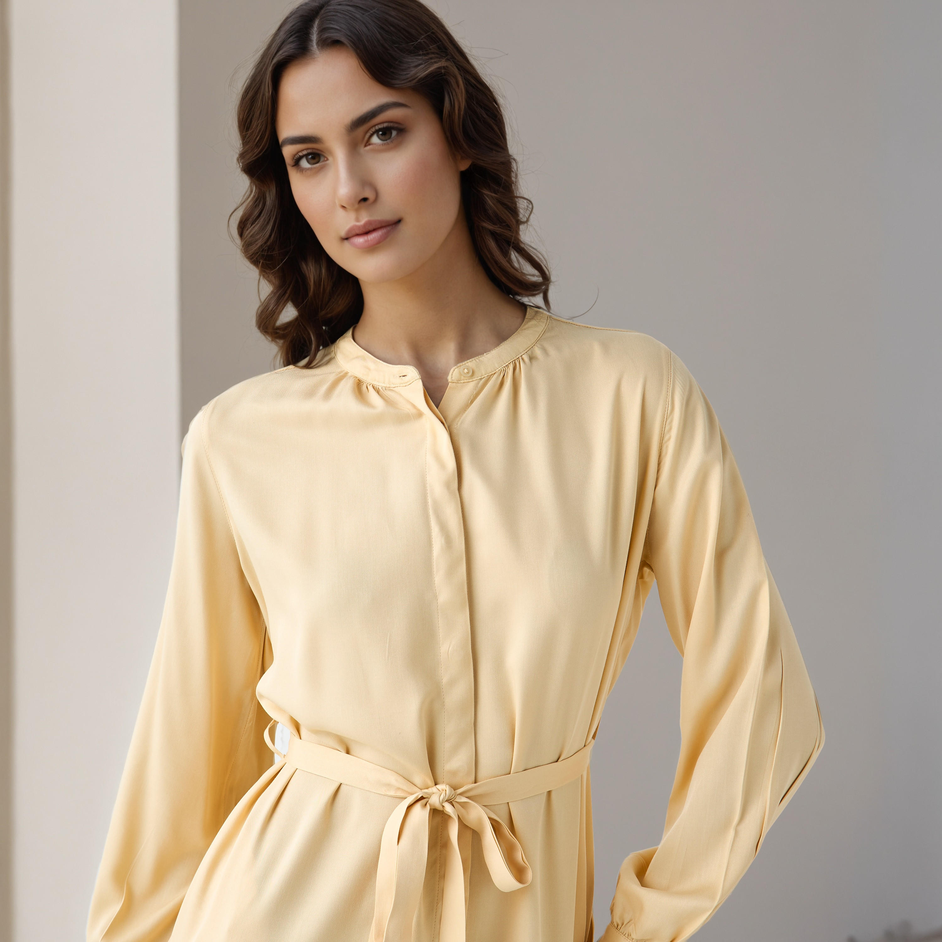 Shirt Midi Rayon Dress with Mandarin Collar-women-clothing-dresses-image-4