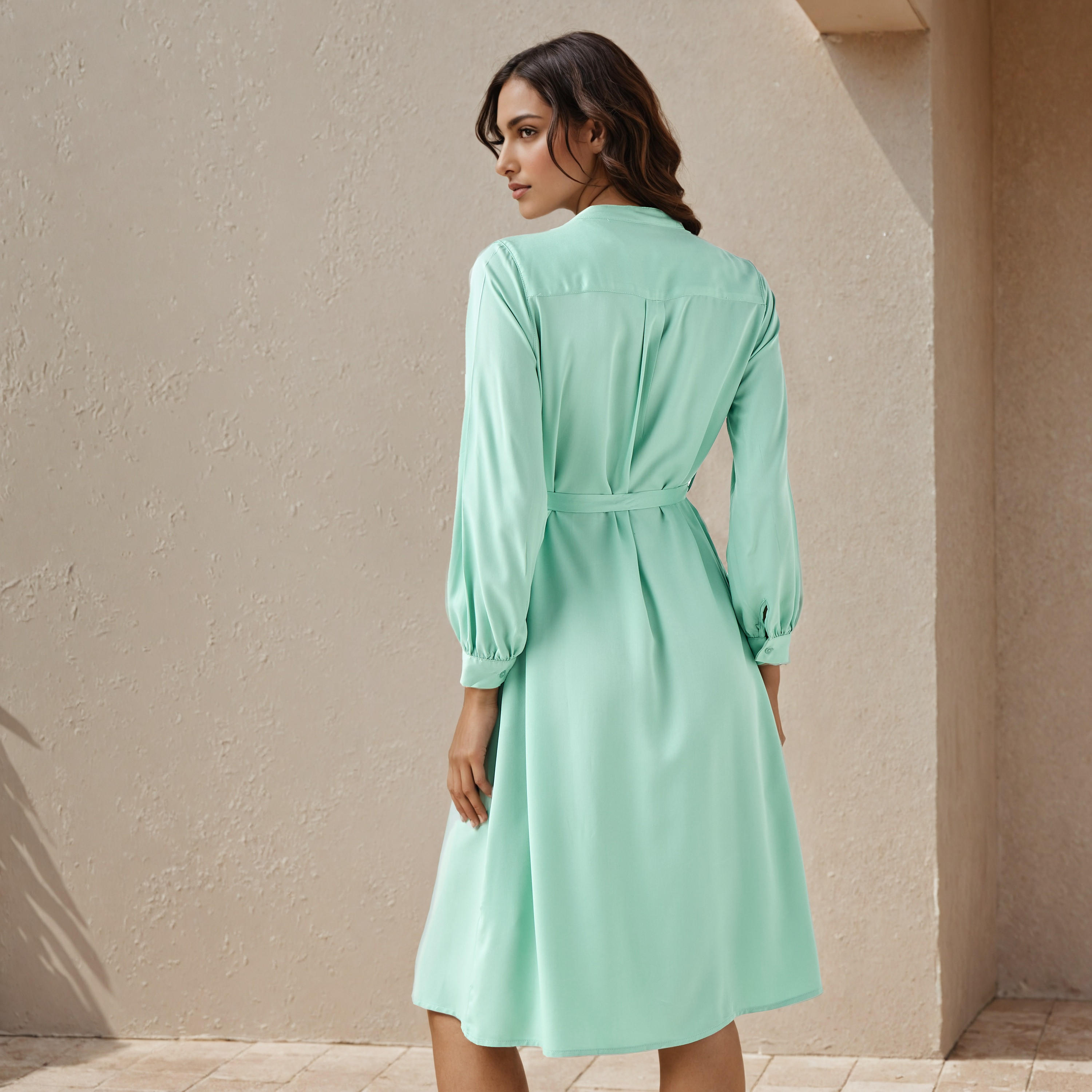 Shirt Midi Rayon Dress with Mandarin Collar-women-clothing-dresses-image-3
