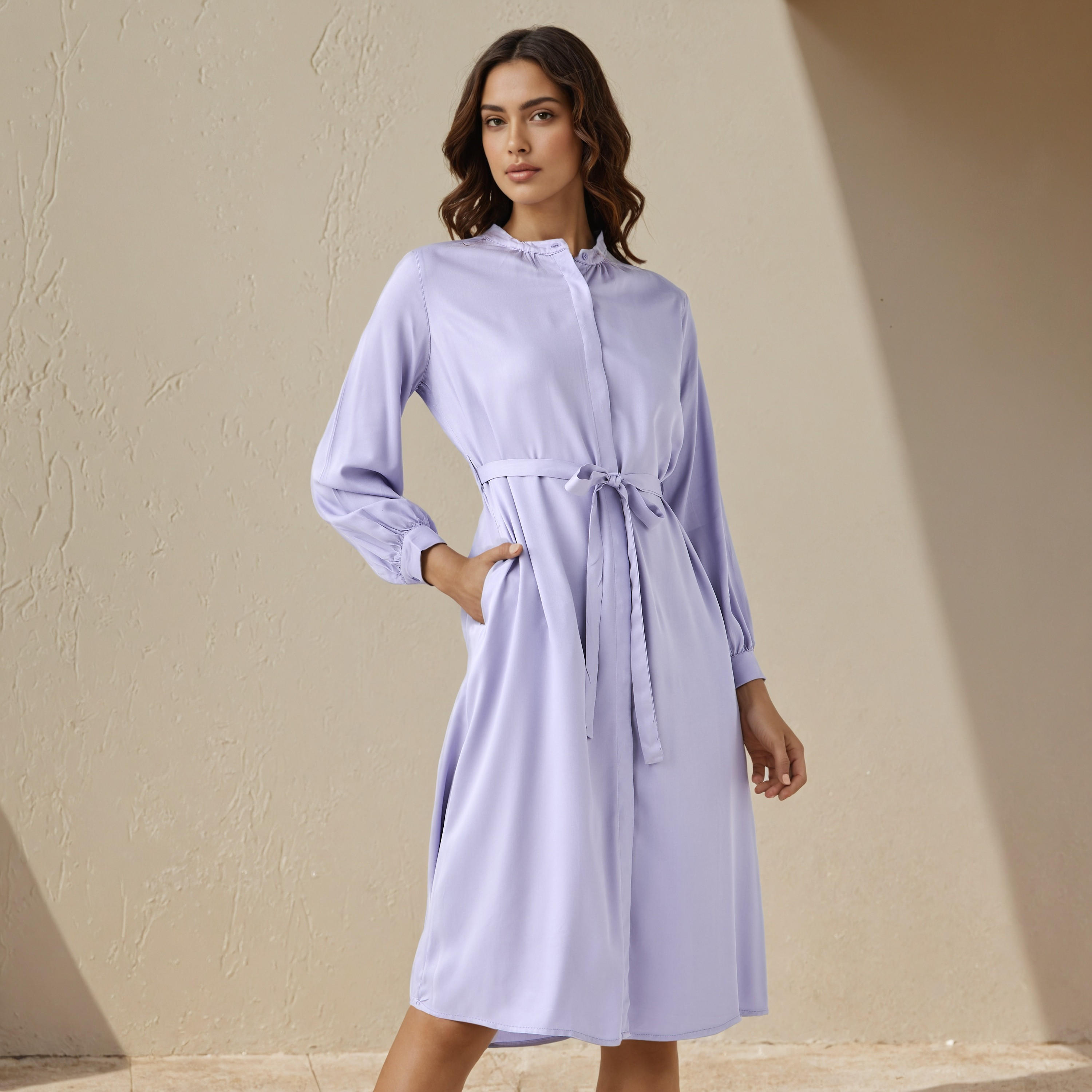 Shirt Midi Rayon Dress with Mandarin Collar-PROMO_SP_AE_2FOR149_110625-image-1