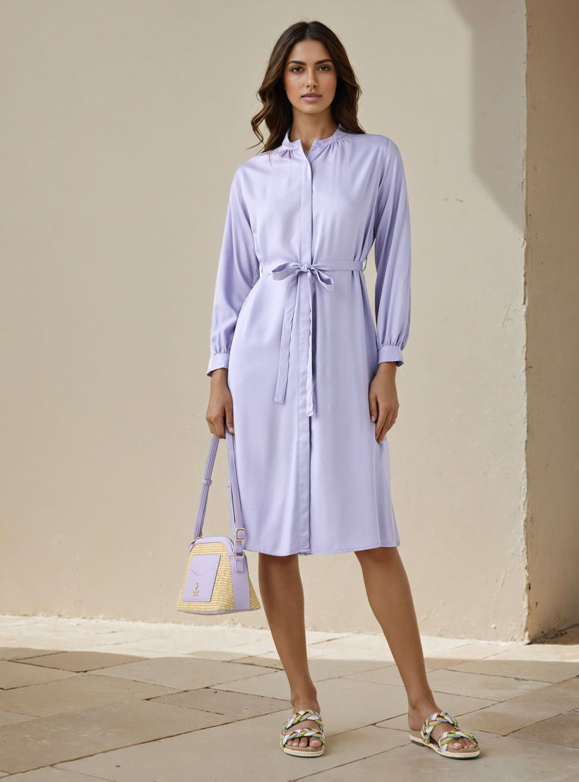 Shirt Midi Rayon Dress with Mandarin Collar-PROMO_SP_AE_2FOR149_110625-image-2