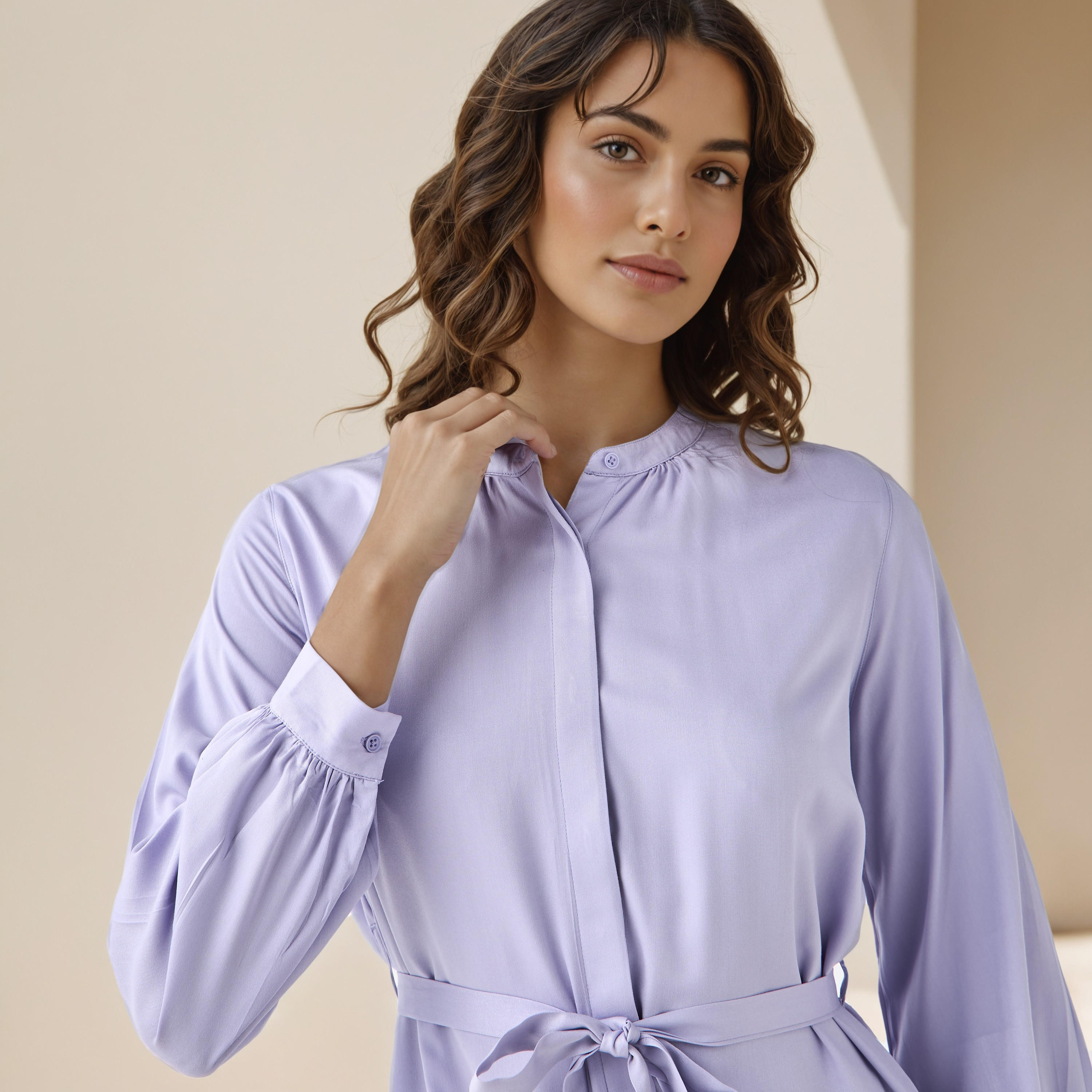 Shirt Midi Rayon Dress with Mandarin Collar-PROMO_SP_AE_2FOR149_110625-image-4