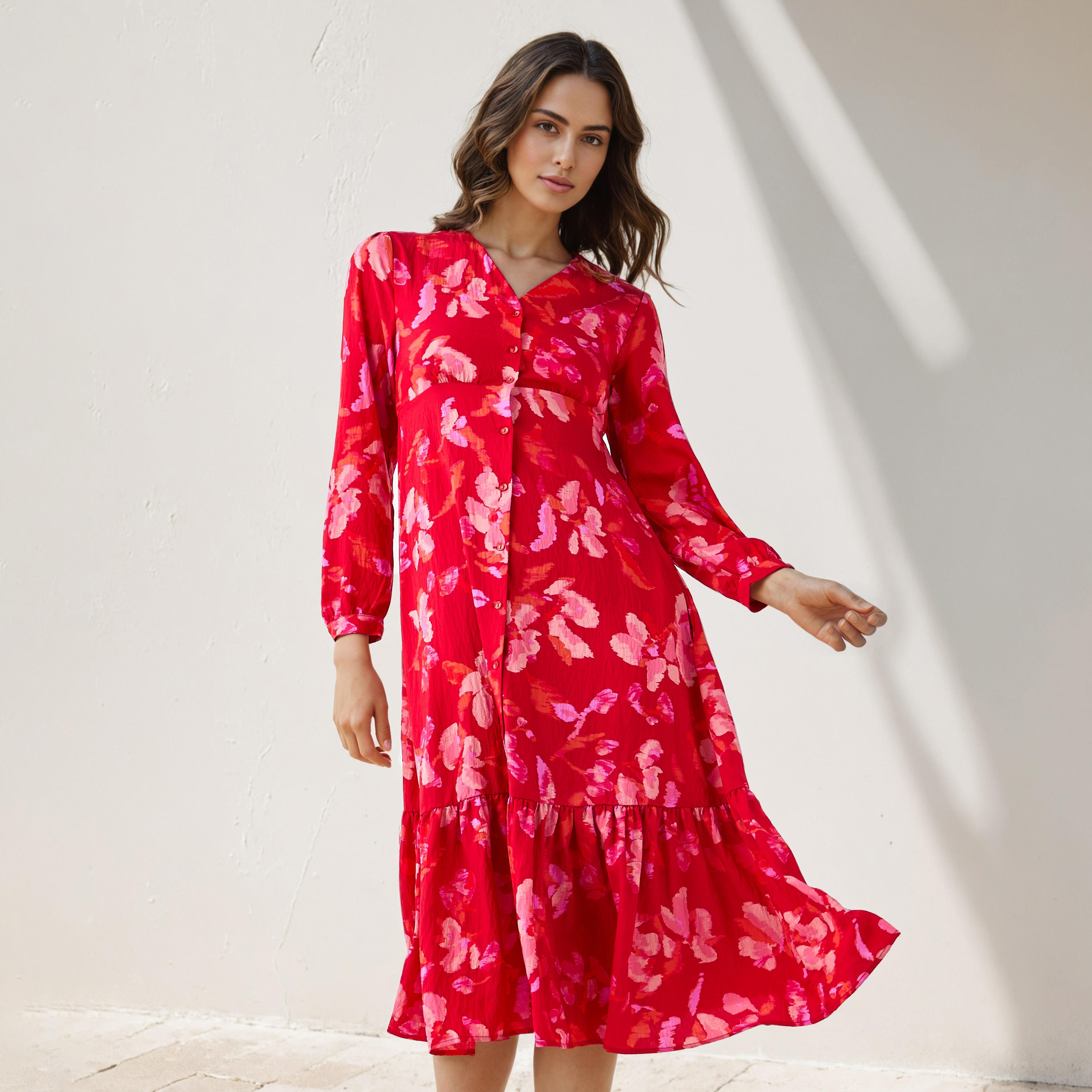 Floral Print A-line Women Dress with Pockets-women-clothing-dresses-image-1