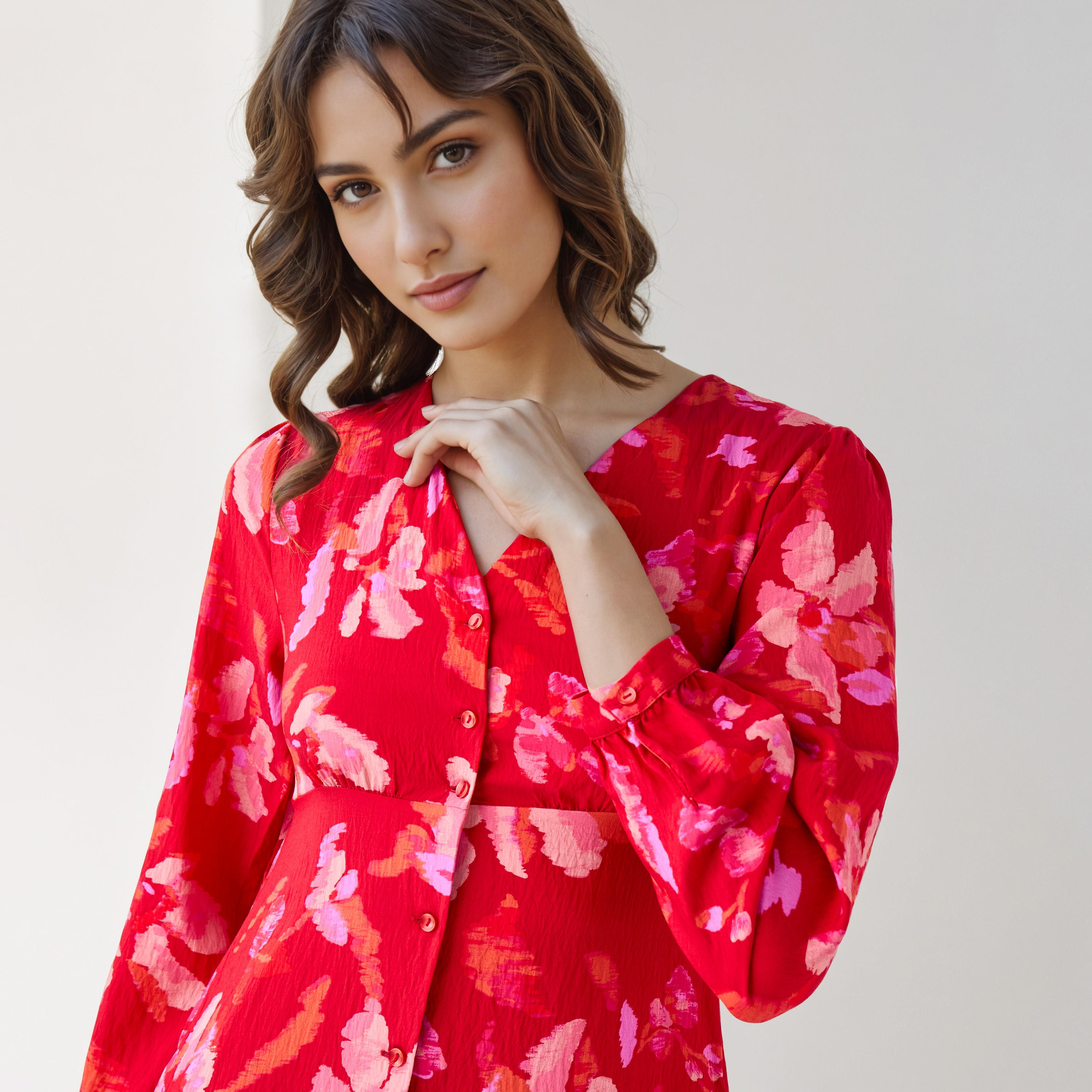 Floral Print A-line Women Dress with Pockets-women-clothing-dresses-image-4