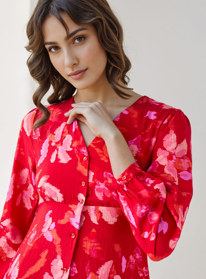 Floral Print A-line Women Dress with Pockets-women-clothing-dresses-image-4