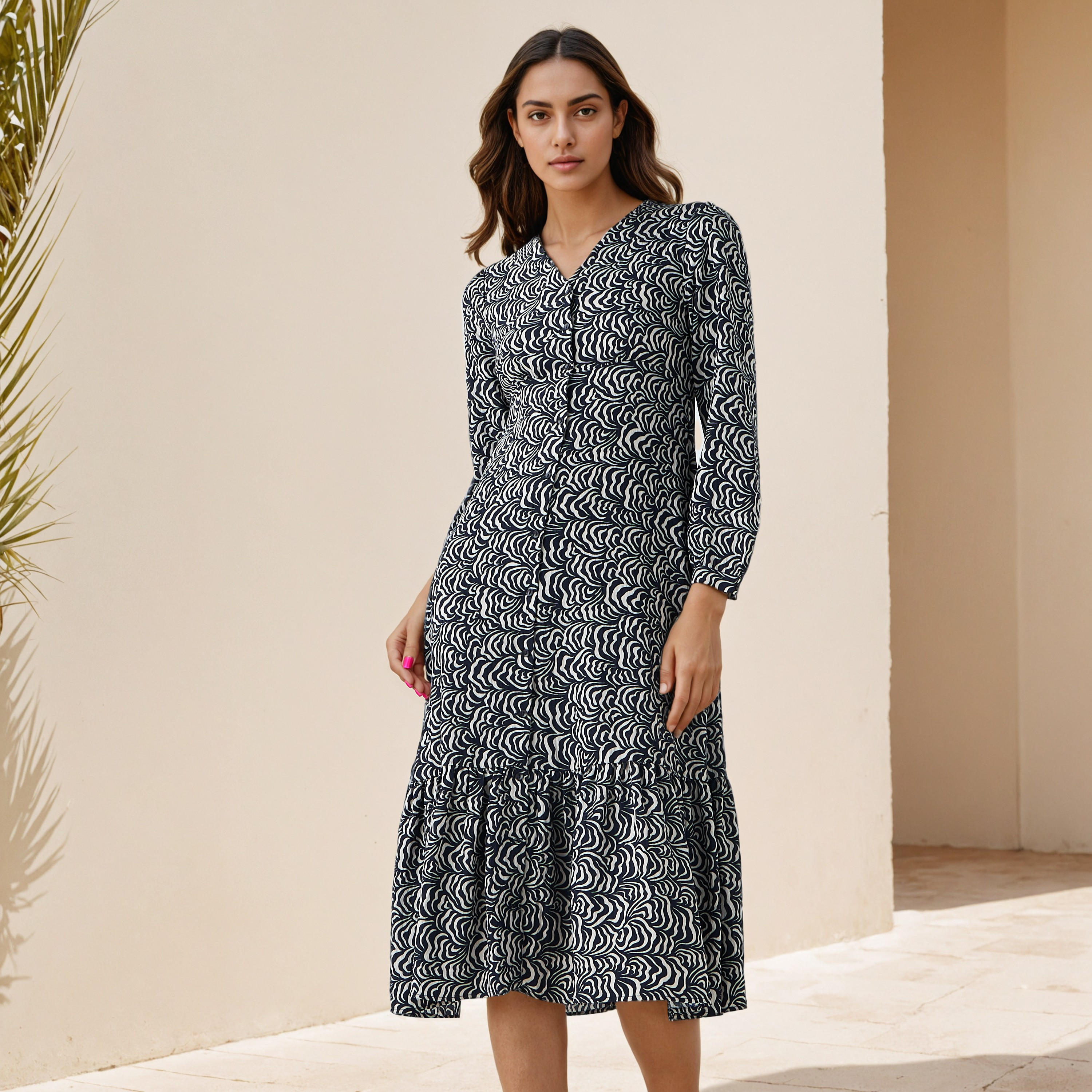 Abstract Print A-line Women Dress with Pockets-women-clothing-dresses-image-1