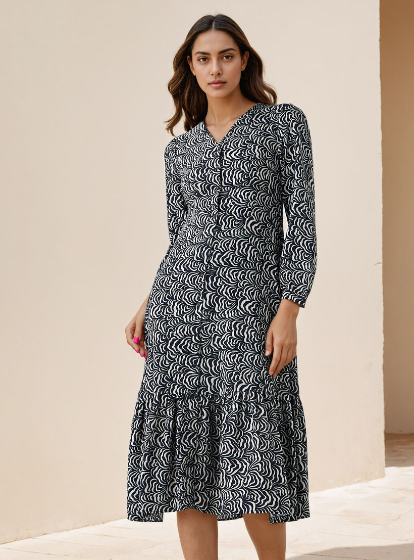 Abstract Print A-line Women Dress with Pockets-women-clothing-dresses-image-1