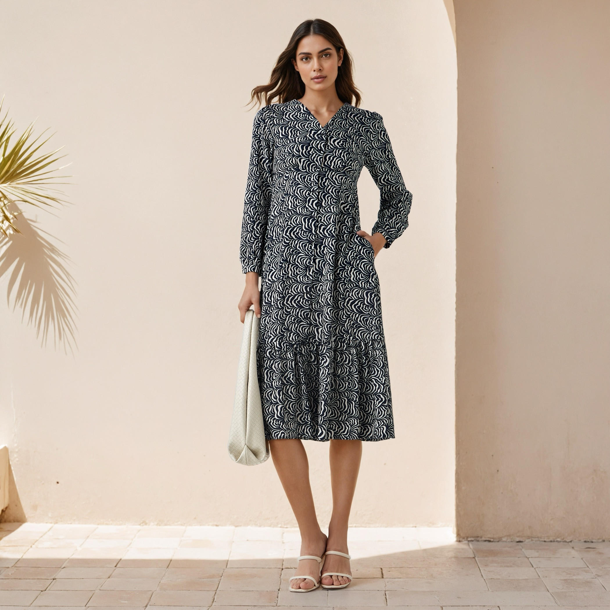 Abstract Print A-line Women Dress with Pockets-women-clothing-dresses-image-2