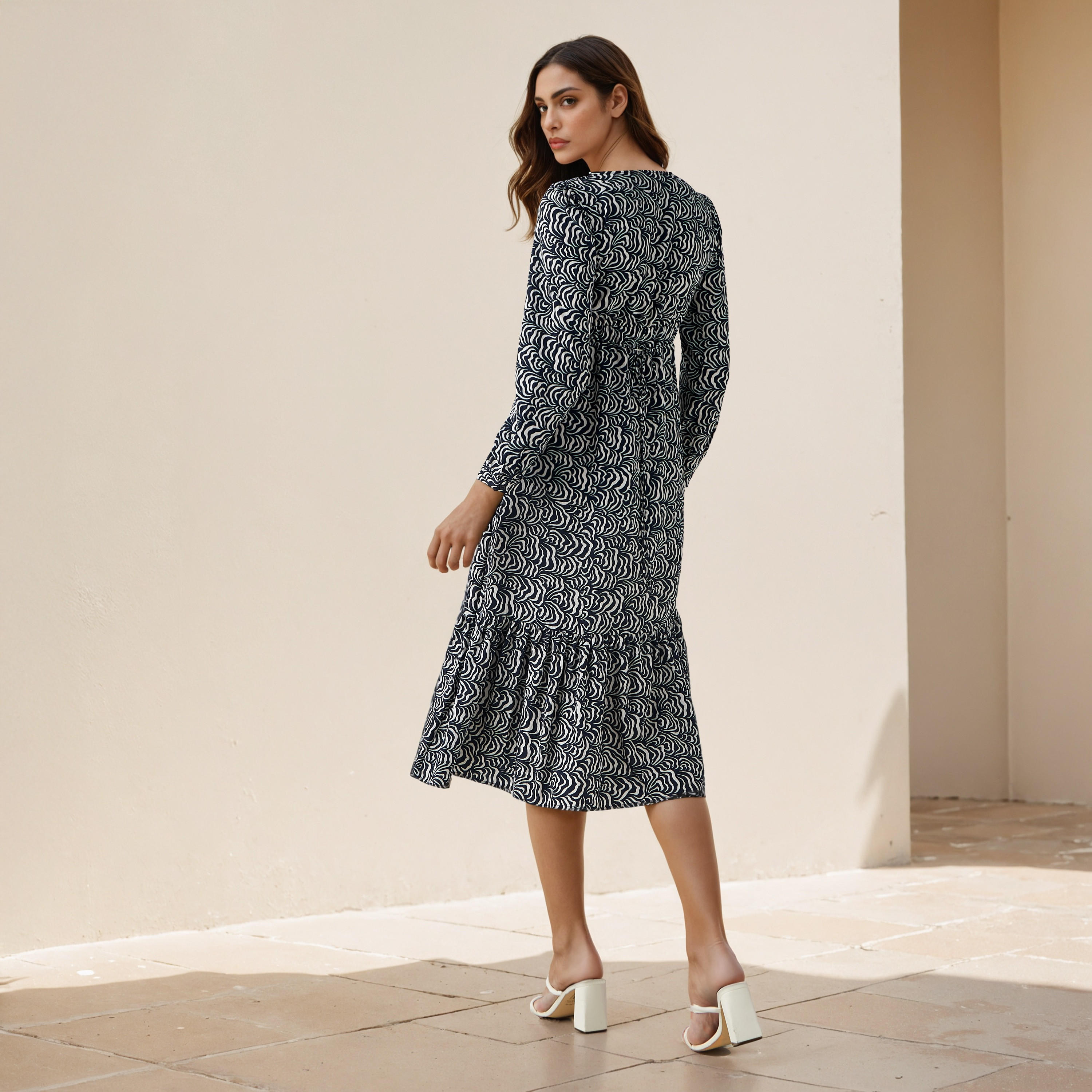 Abstract Print A-line Women Dress with Pockets-women-clothing-dresses-image-3