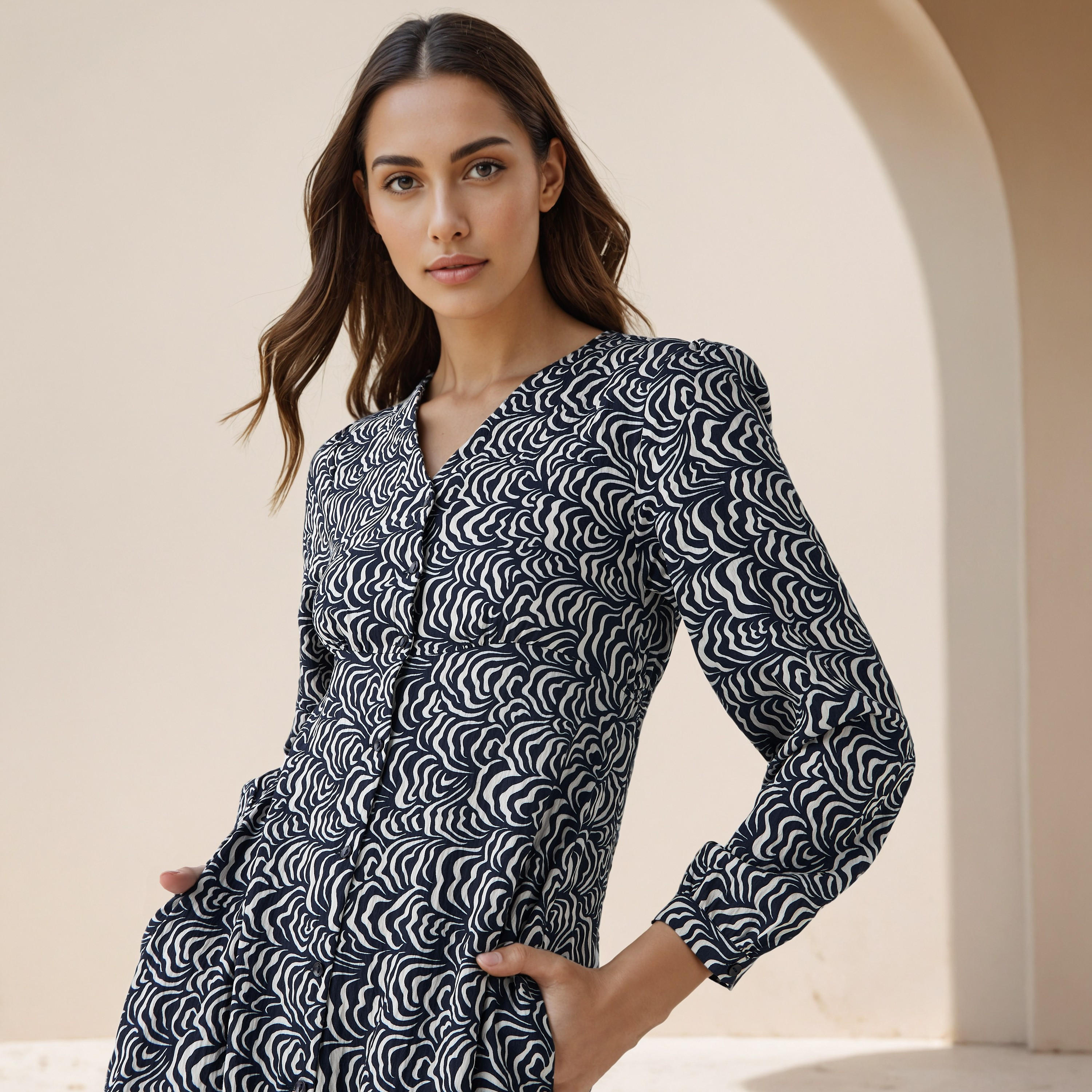 Abstract Print A-line Women Dress with Pockets-women-clothing-dresses-image-4