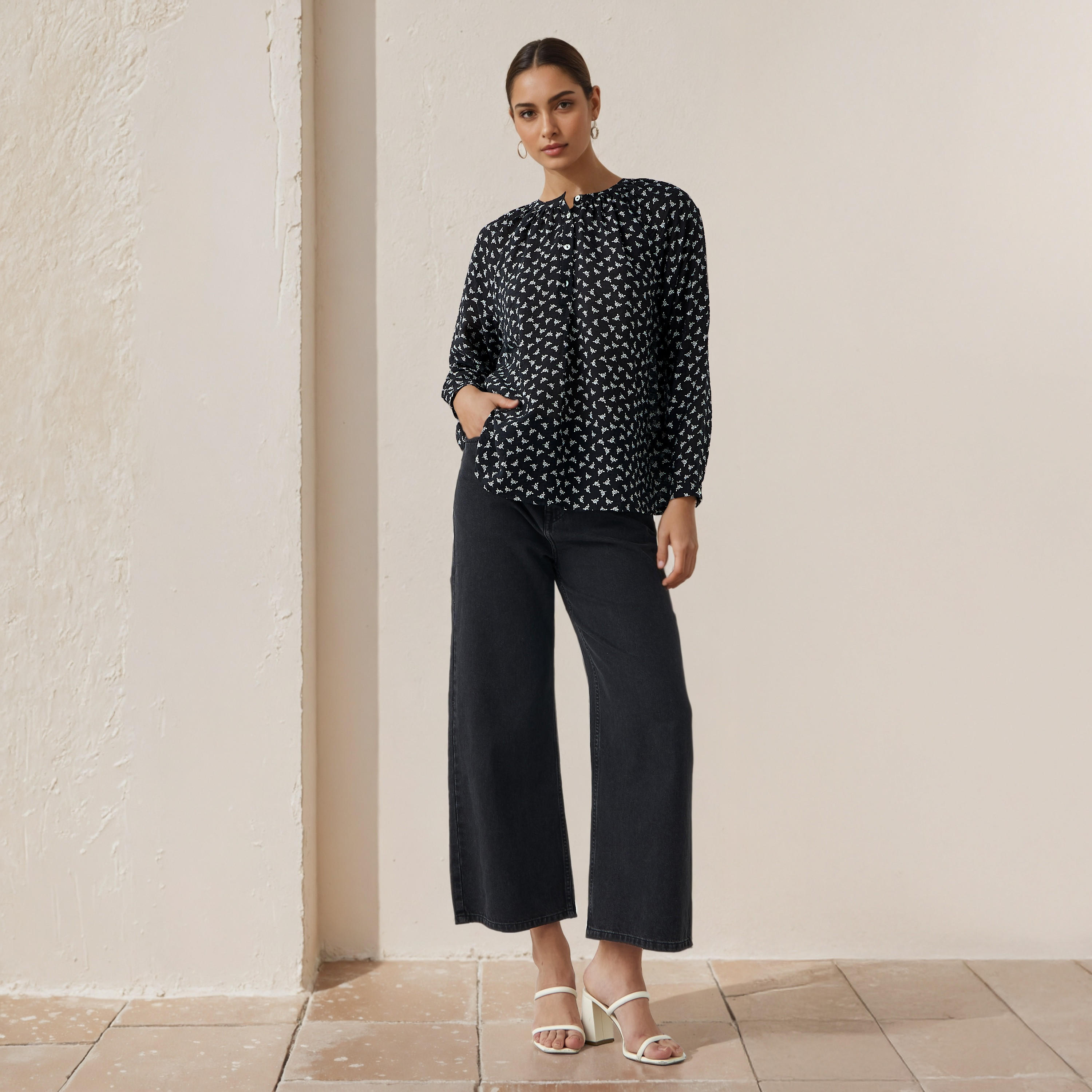 Mandarin Collar Top with Print-women-clothing-shirtsandblouses-blouses-image-2