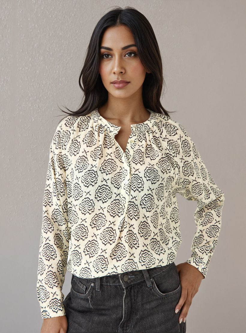 Mandarin Collar Top with Print-women-clothing-shirtsandblouses-blouses-image-1