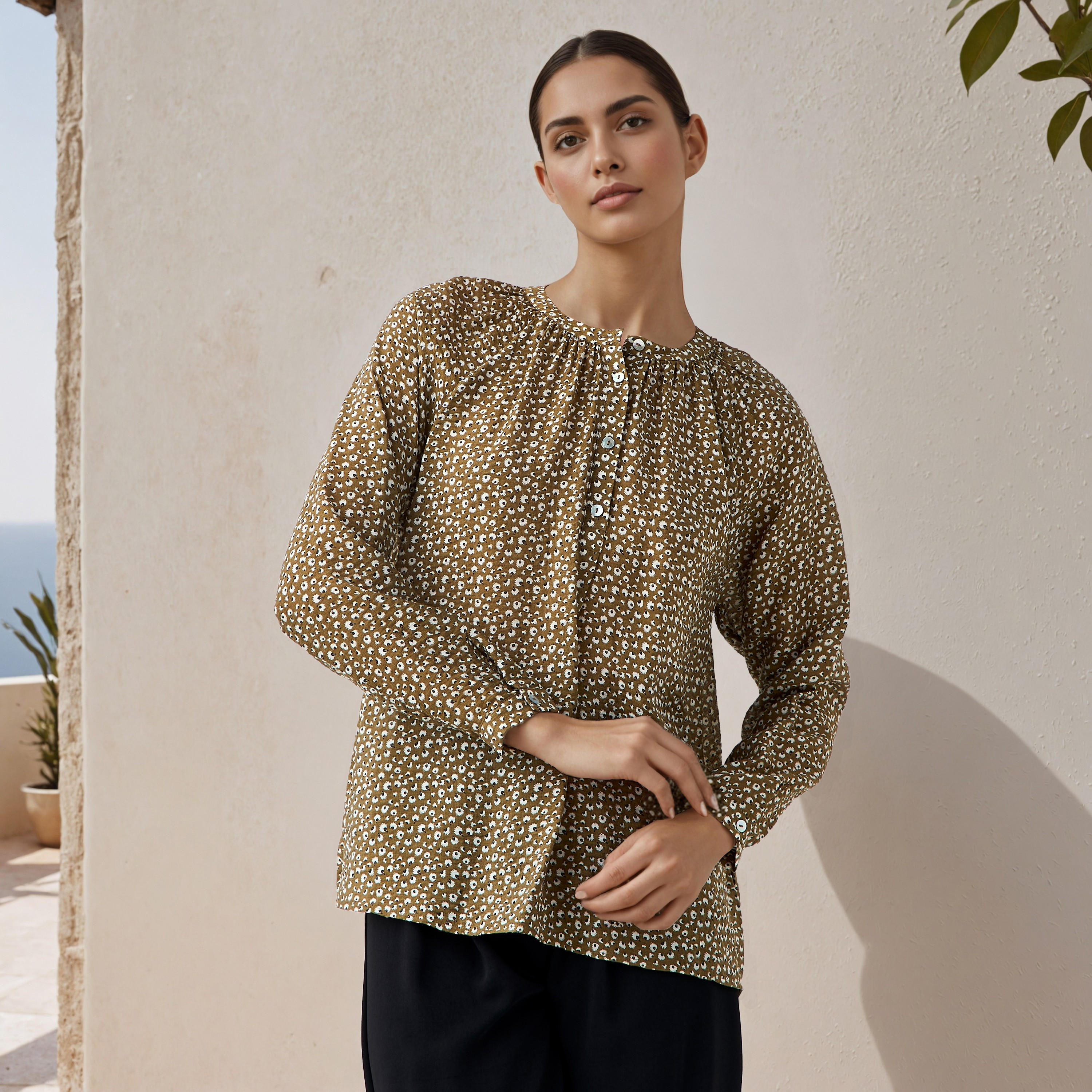 Mandarin Collar Top with Floral Print-women-clothing-shirtsandblouses-blouses-image-4