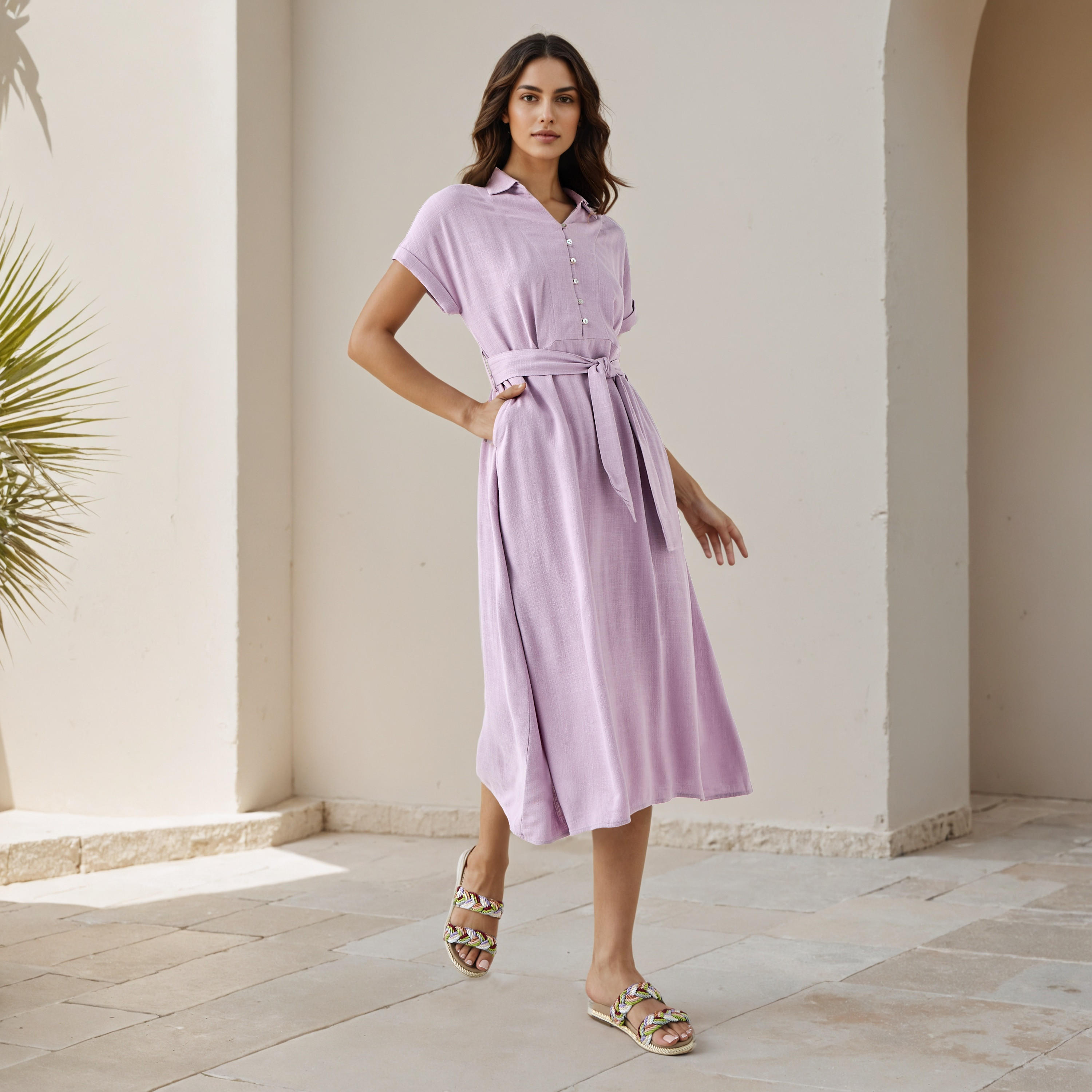 Linen Blend Midi Shirt Dress with Waist Tie-Up-PROMO_SP_AE_2FOR149_110625-image-2