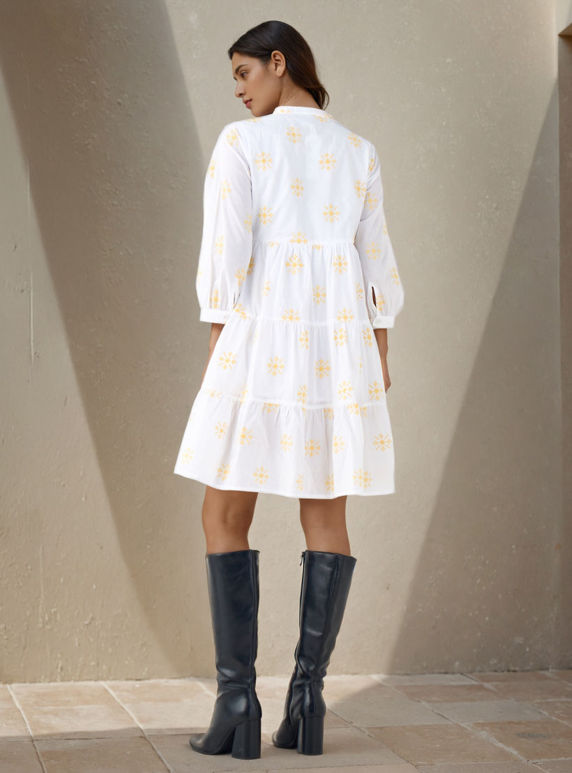 Embroidered Tiered Women Dress with Mandarin Collar Cotton-women-clothing-dresses-image-3