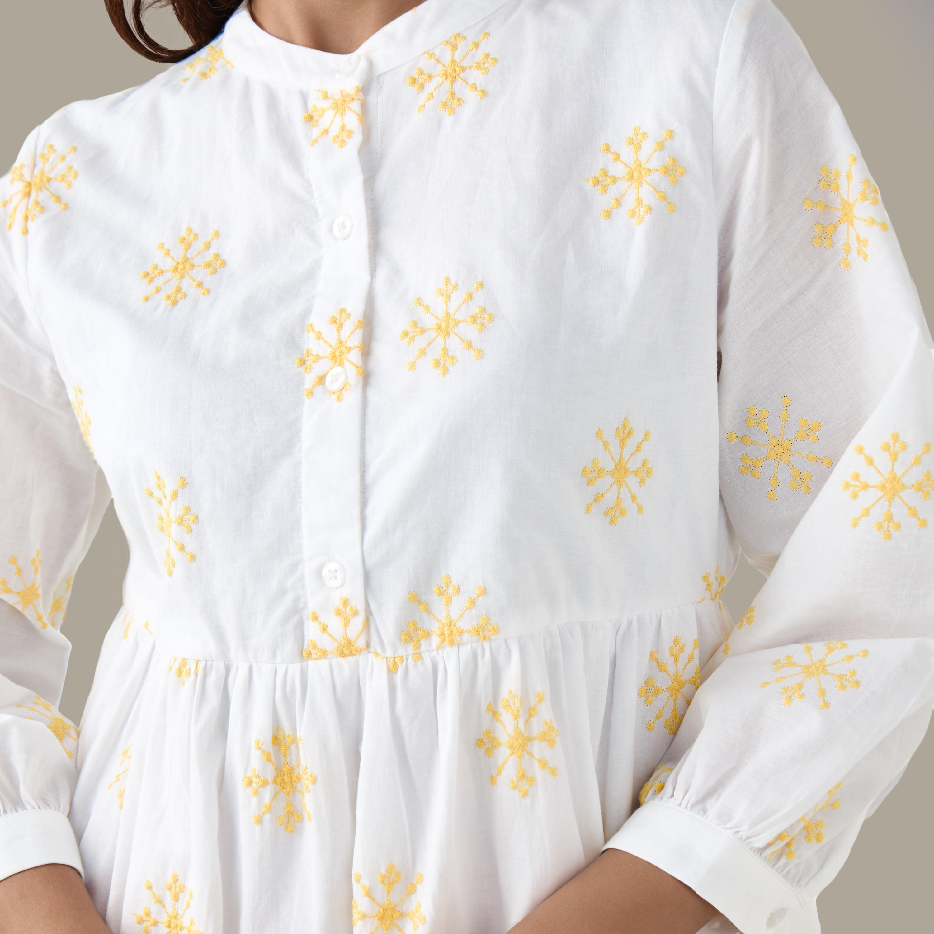 Embroidered Tiered Women Dress with Mandarin Collar Cotton-women-clothing-dresses-image-5