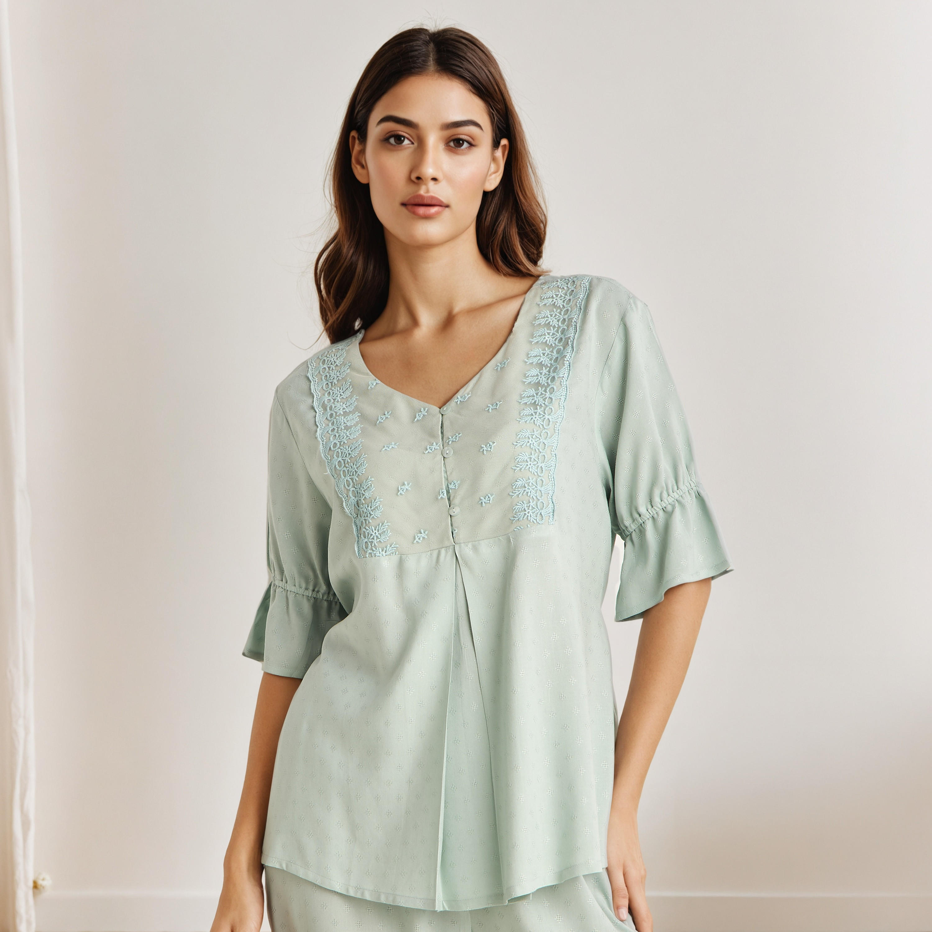 Pyjama Set Button Down Shirt & Trousers Viscose-women-clothing-nightwear-pyjamas-longsets-image-2