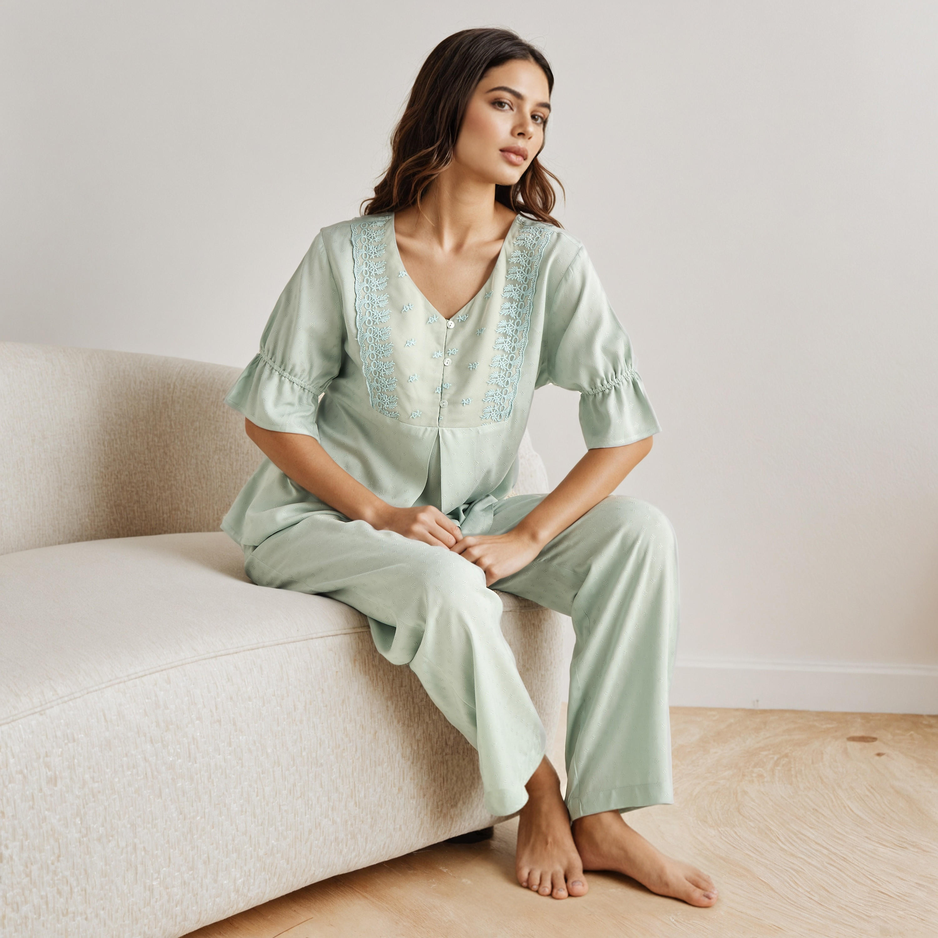 طقم بيجاما فيسكوز قميص وبنطلون-women-clothing-nightwear-pyjamas-longsets-image-7