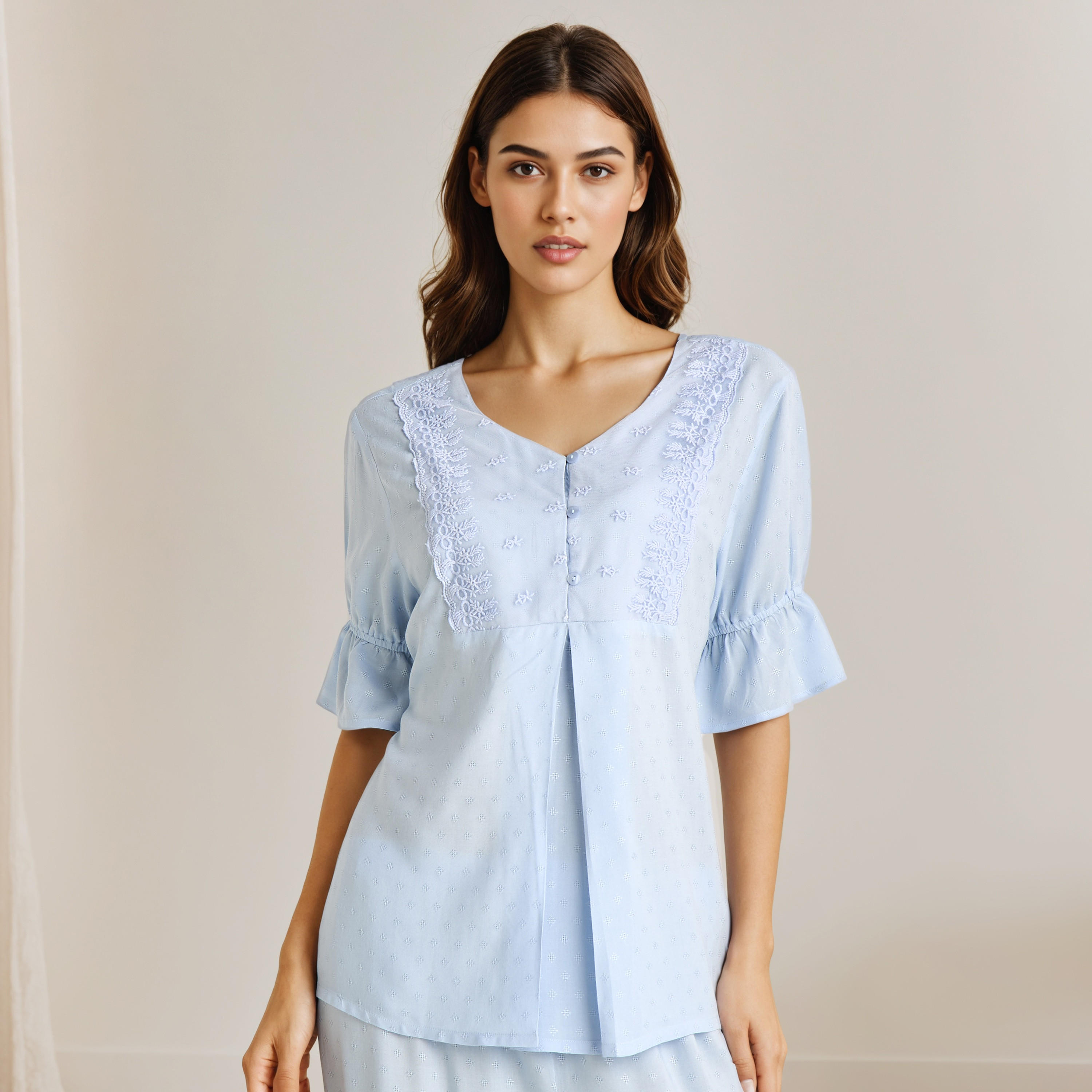 Pyjama Set Button Down Shirt & Trousers Viscose-women-clothing-nightwear-pyjamas-longsets-image-2