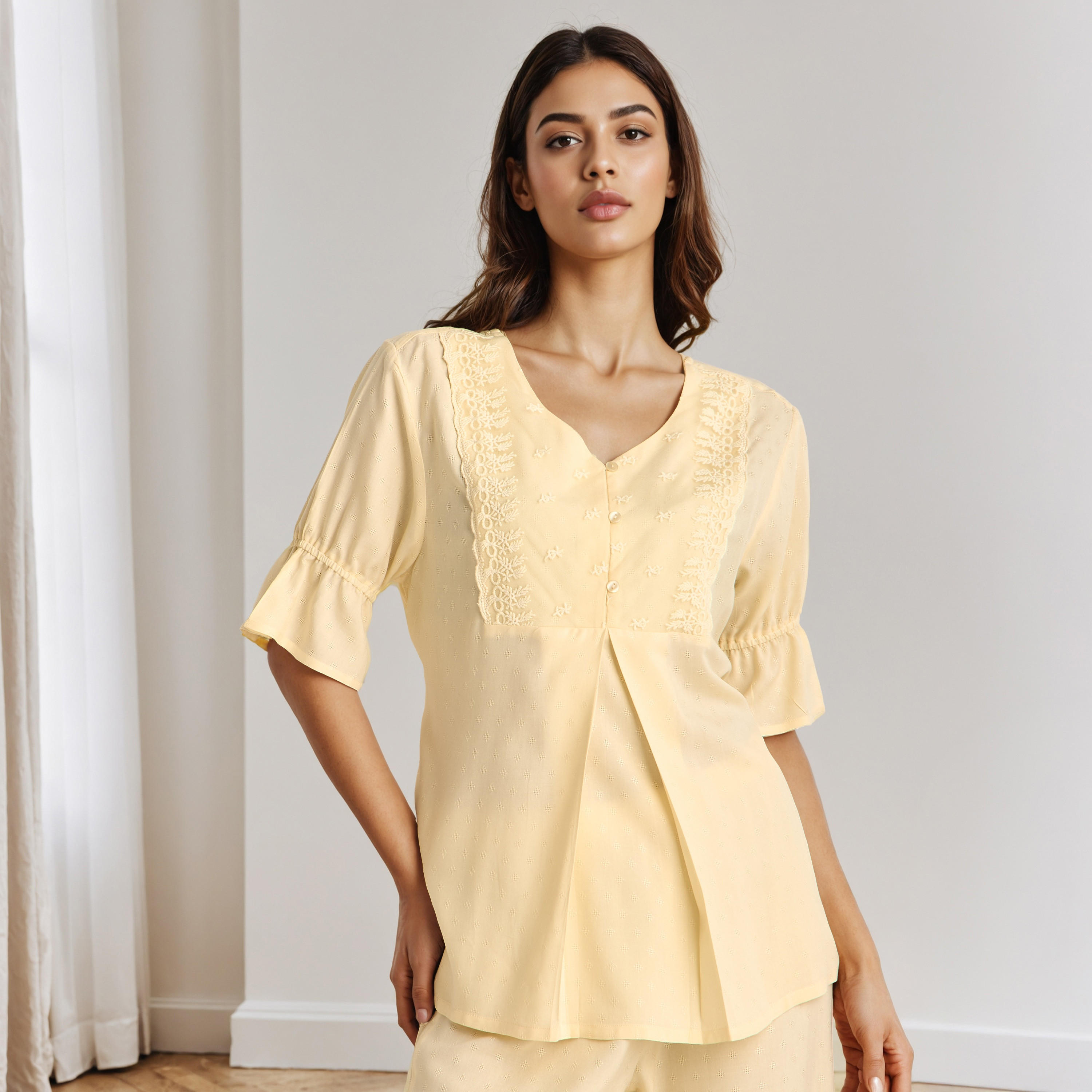 Pyjama Set Button Down Shirt & Trousers Viscose-women-clothing-nightwear-pyjamas-longsets-image-2