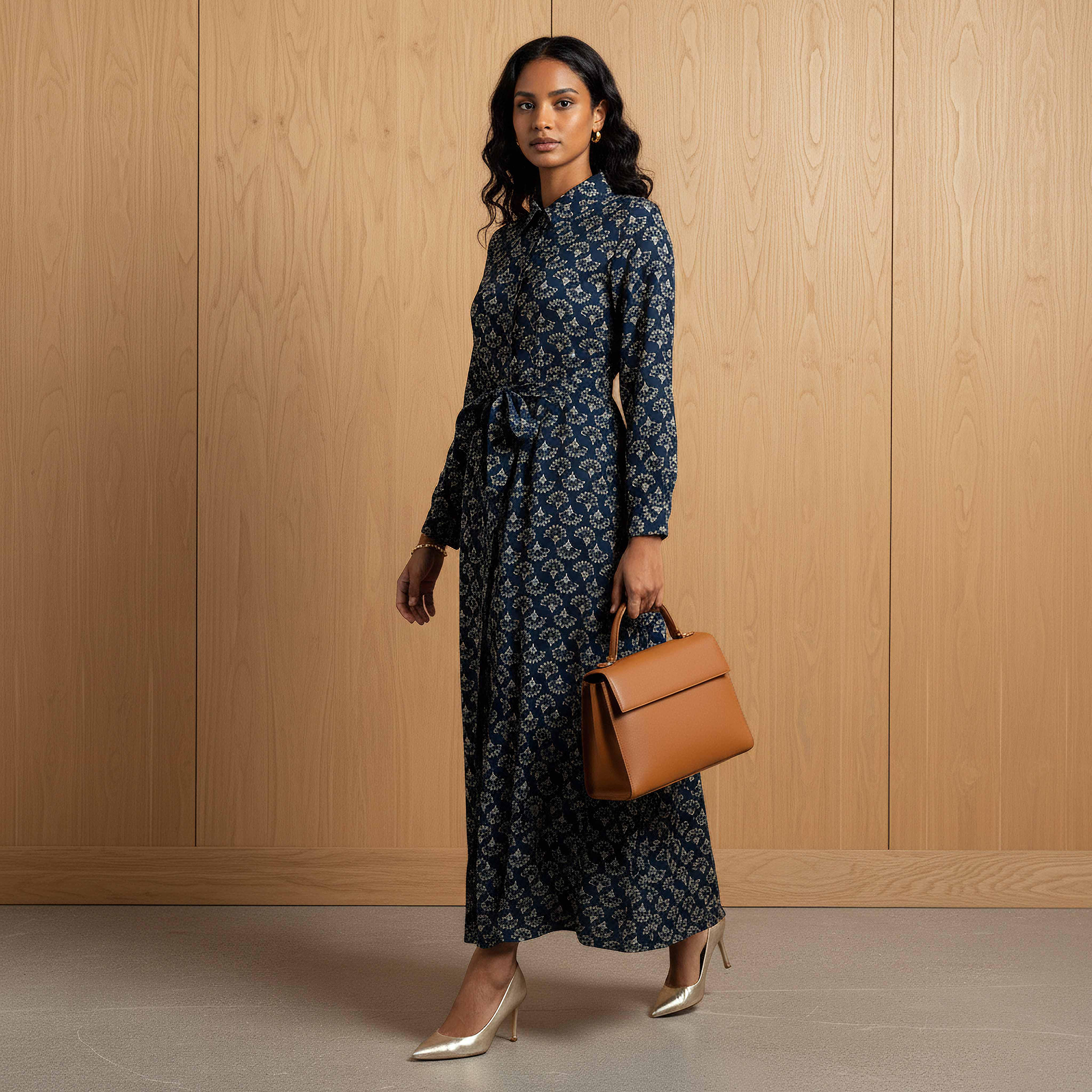 فستان فيسكوز نسائي بطبعة زهور وبتفاصيل رباط-women-clothing-dresses-image-2