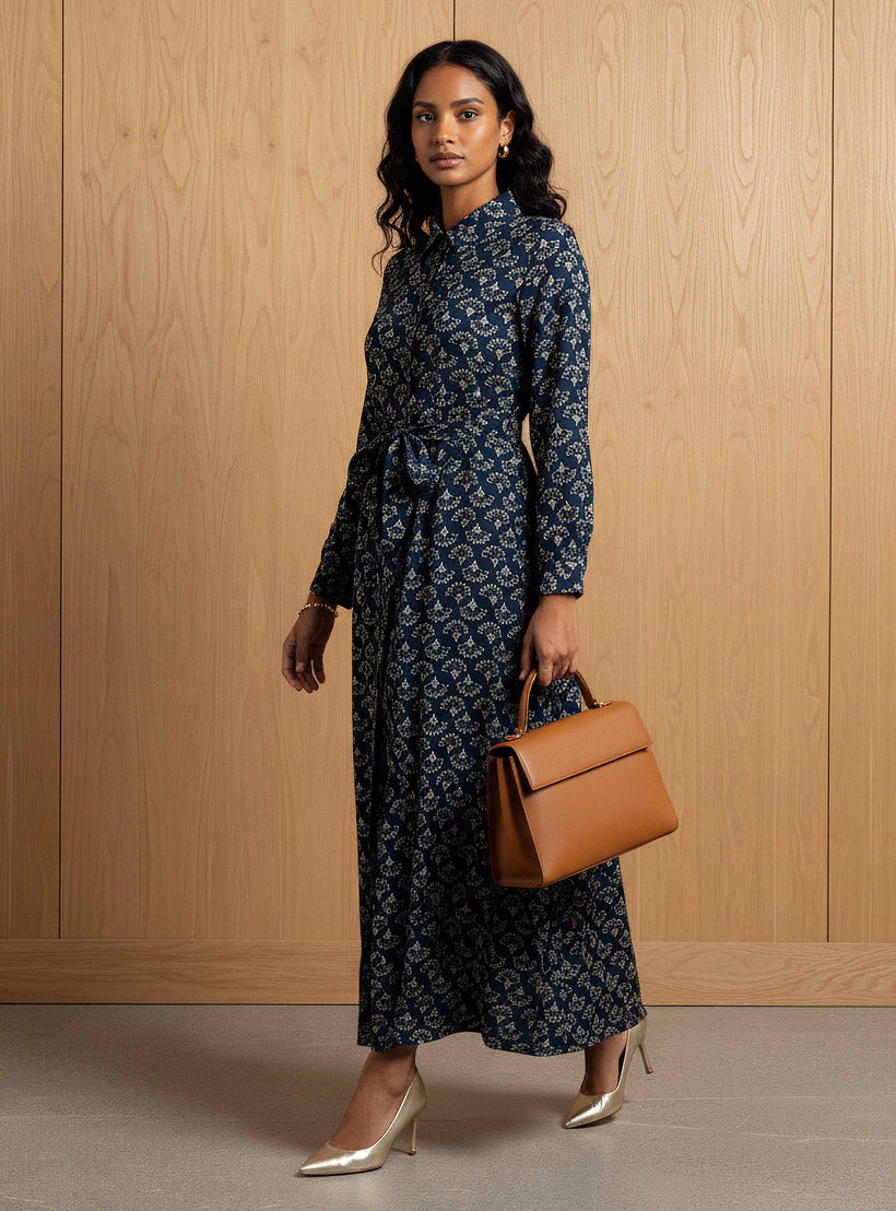 فستان فيسكوز نسائي بطبعة زهور وبتفاصيل رباط-women-clothing-dresses-image-2