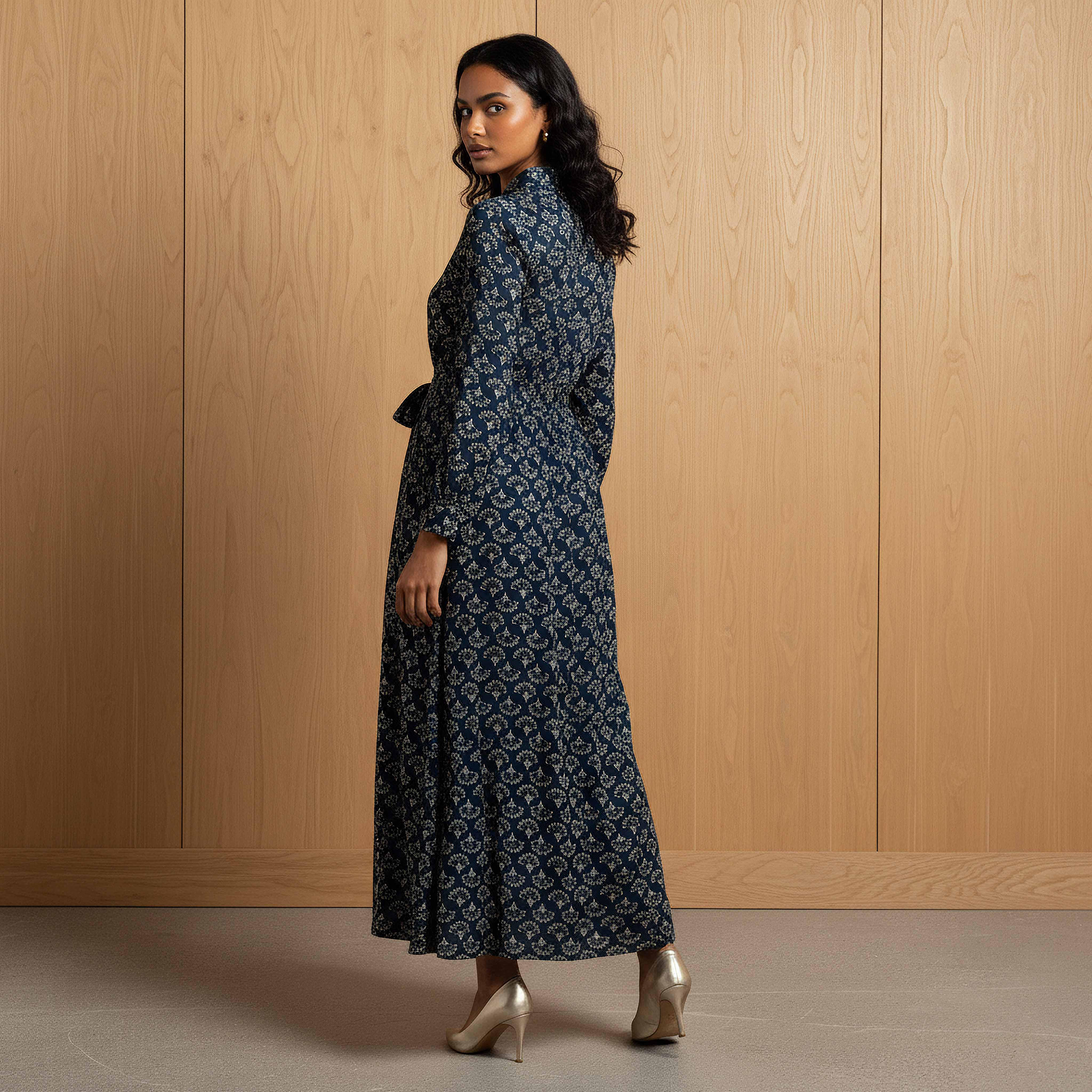 Floral Print Shirt Women Dress with Tie-Up Detail Viscose-women-clothing-dresses-image-3