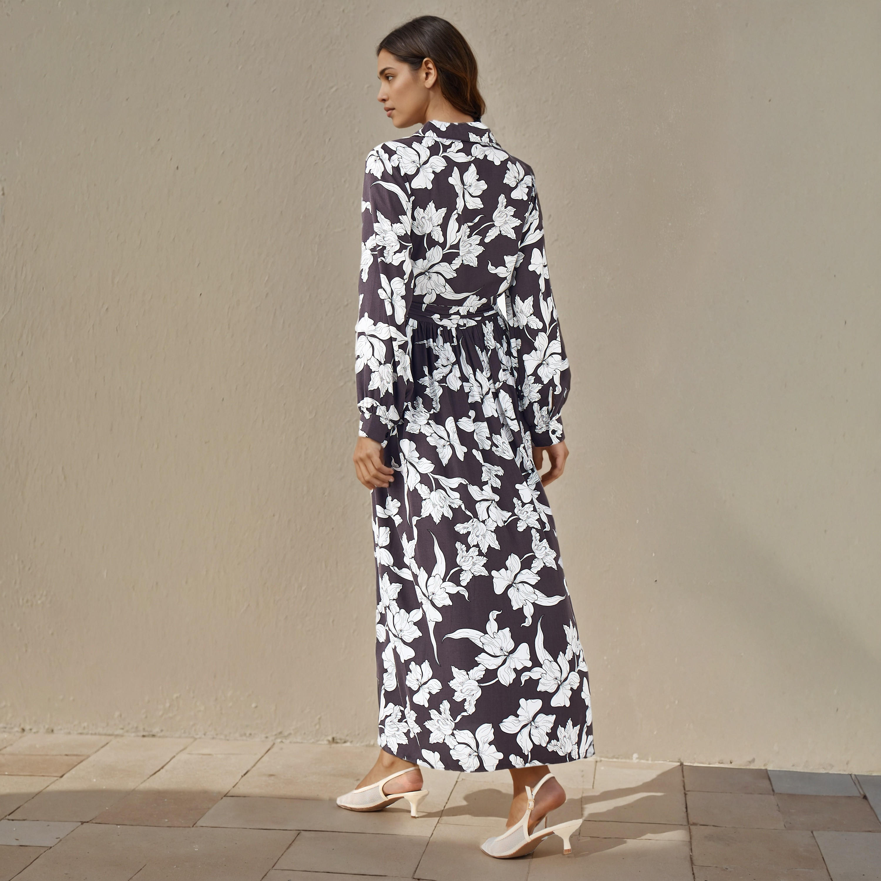 Floral Print Shirt Women Dress with Tie-Up Detail Viscose-women-clothing-dresses-image-3