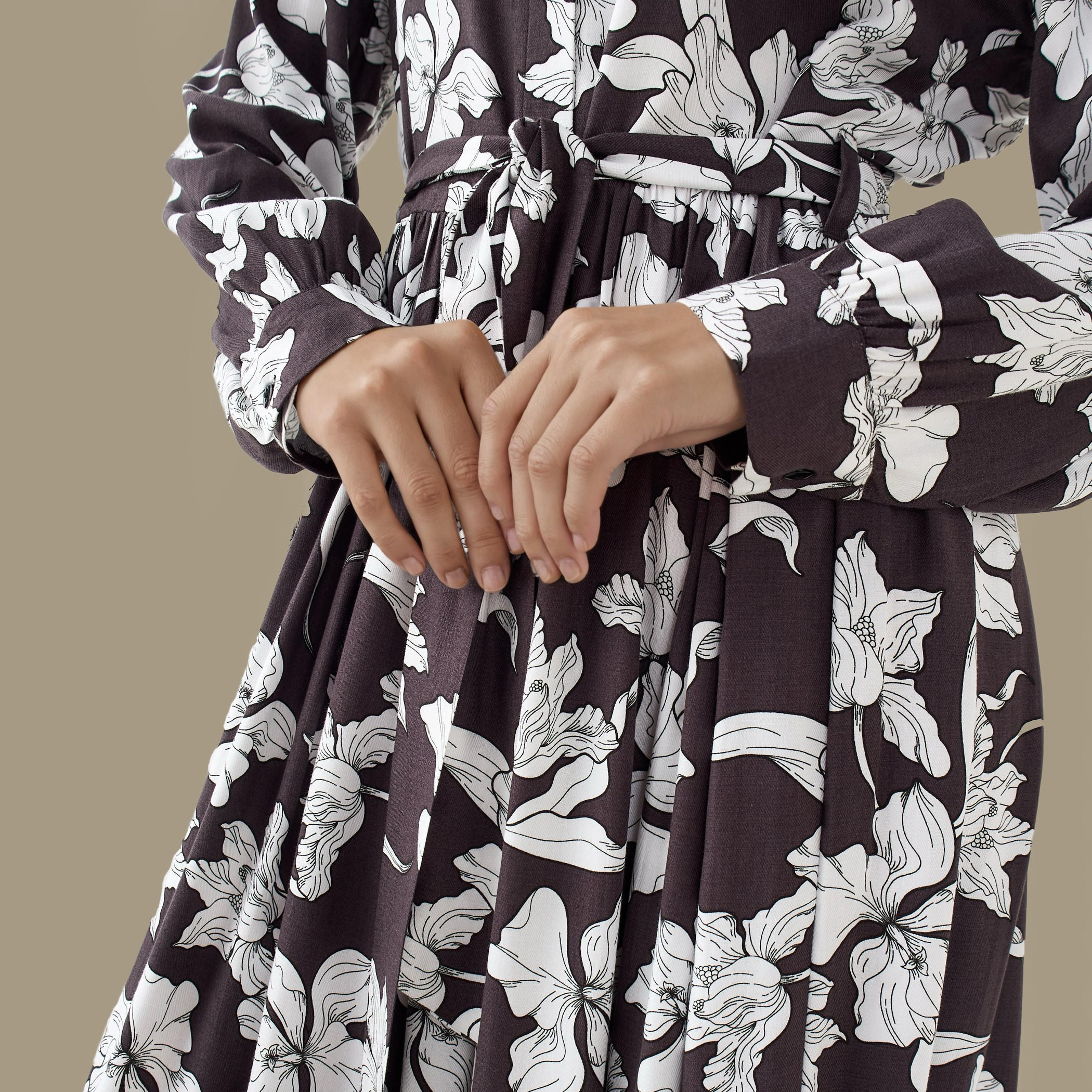 Floral Print Shirt Women Dress with Tie-Up Detail Viscose-women-clothing-dresses-image-4