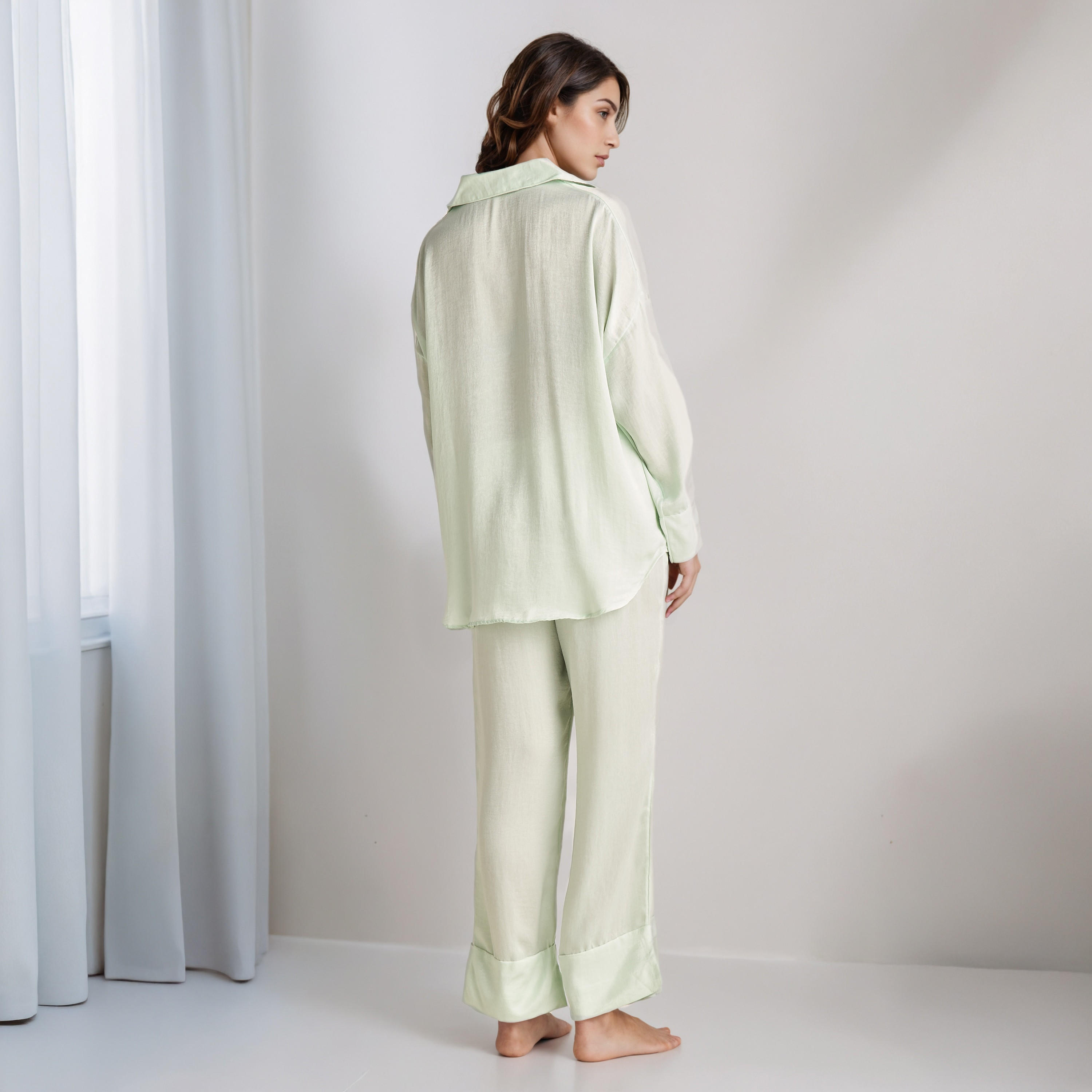 Pyjama Set Collared Shirt & Trousers Polyester-women-clothing-nightwear-pyjamas-longsets-image-3