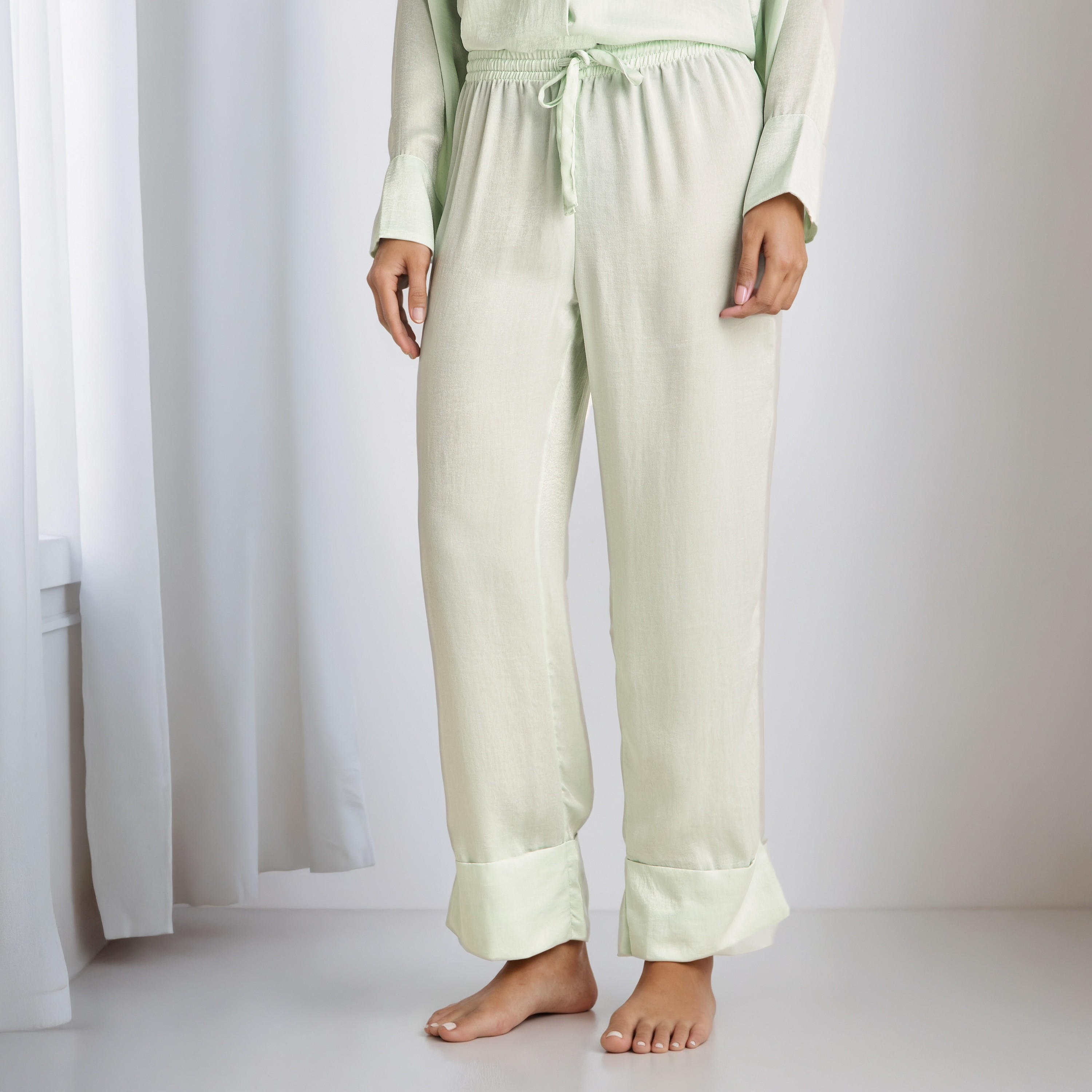 Pyjama Set Collared Shirt & Trousers Polyester-women-clothing-nightwear-pyjamas-longsets-image-4